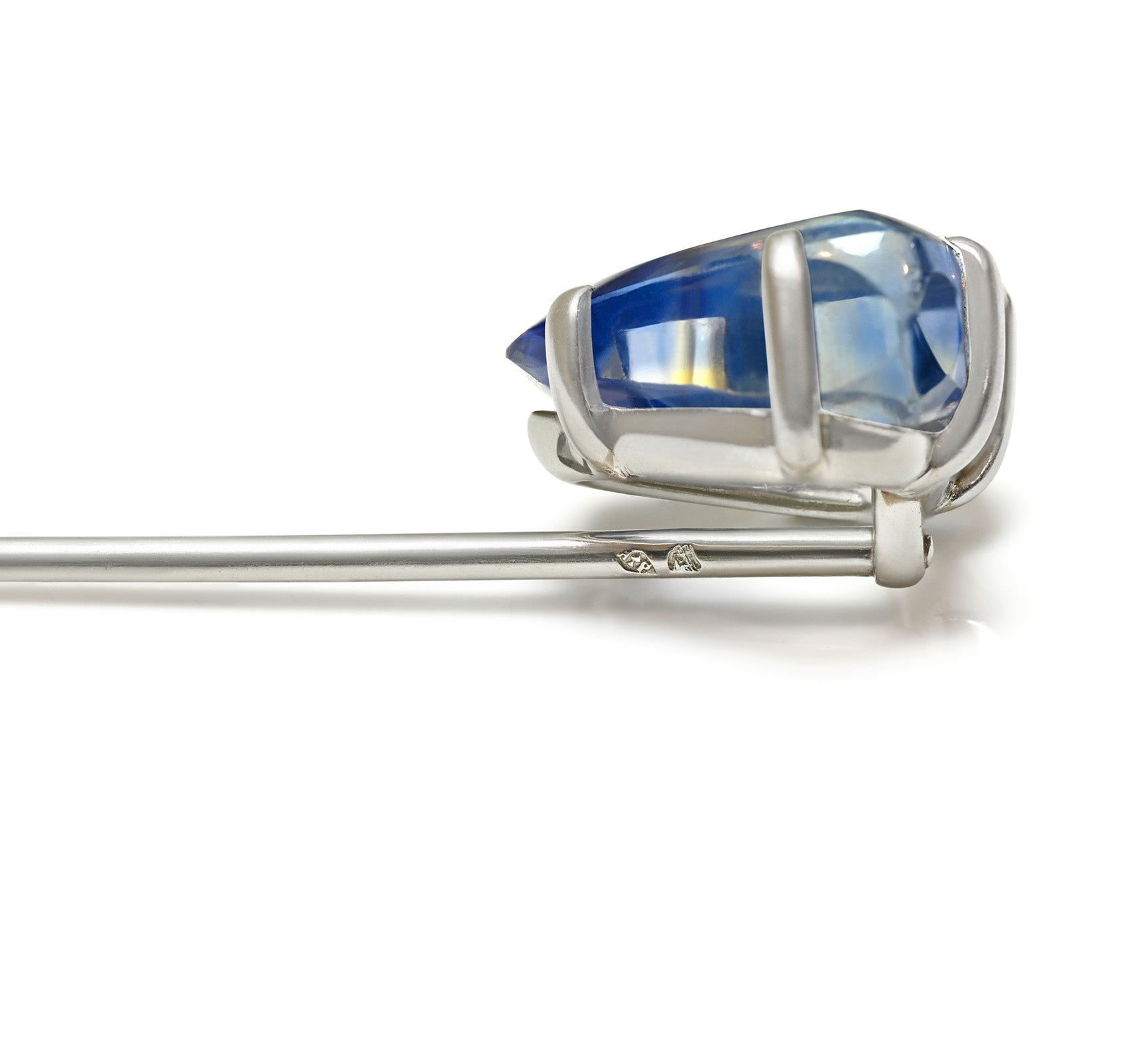 Rare Cartier by Henri Picq Platinum Carved Sapphire Intaglio Stick Pin