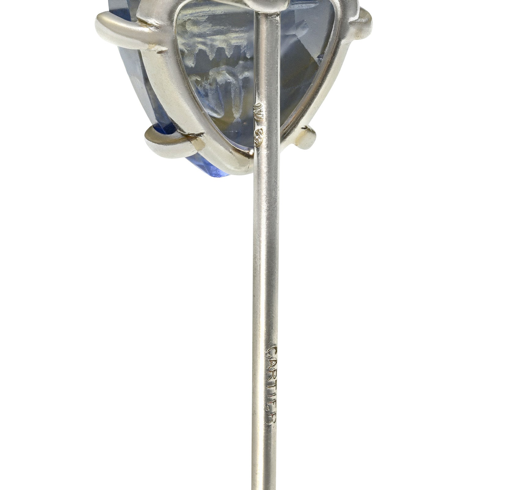 Rare Cartier by Henri Picq Platinum Carved Sapphire Intaglio Stick Pin