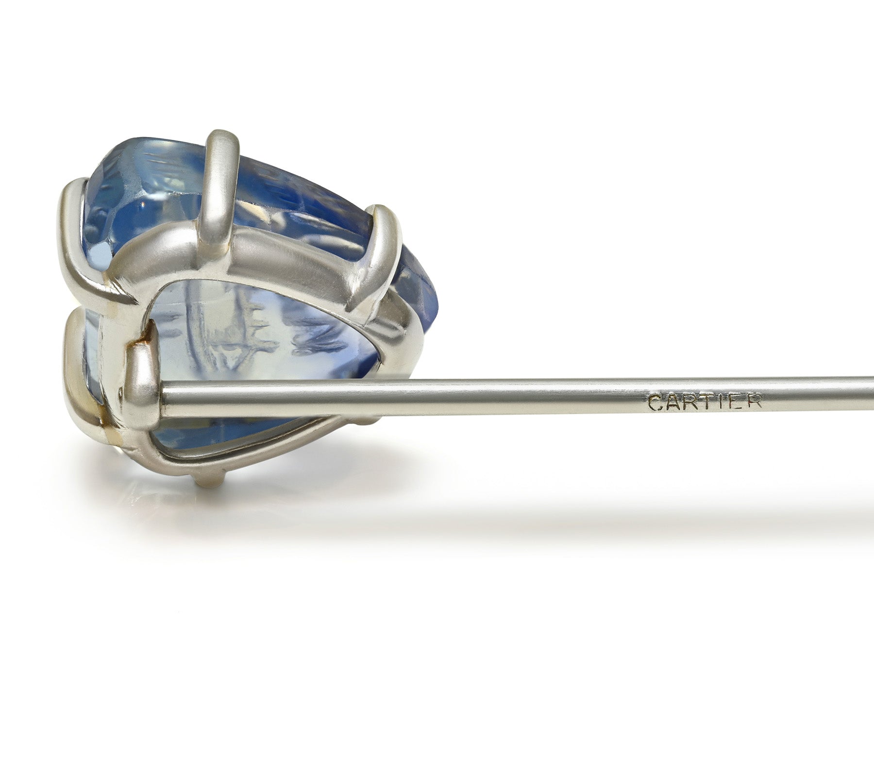 Rare Cartier by Henri Picq Platinum Carved Sapphire Intaglio Stick Pin
