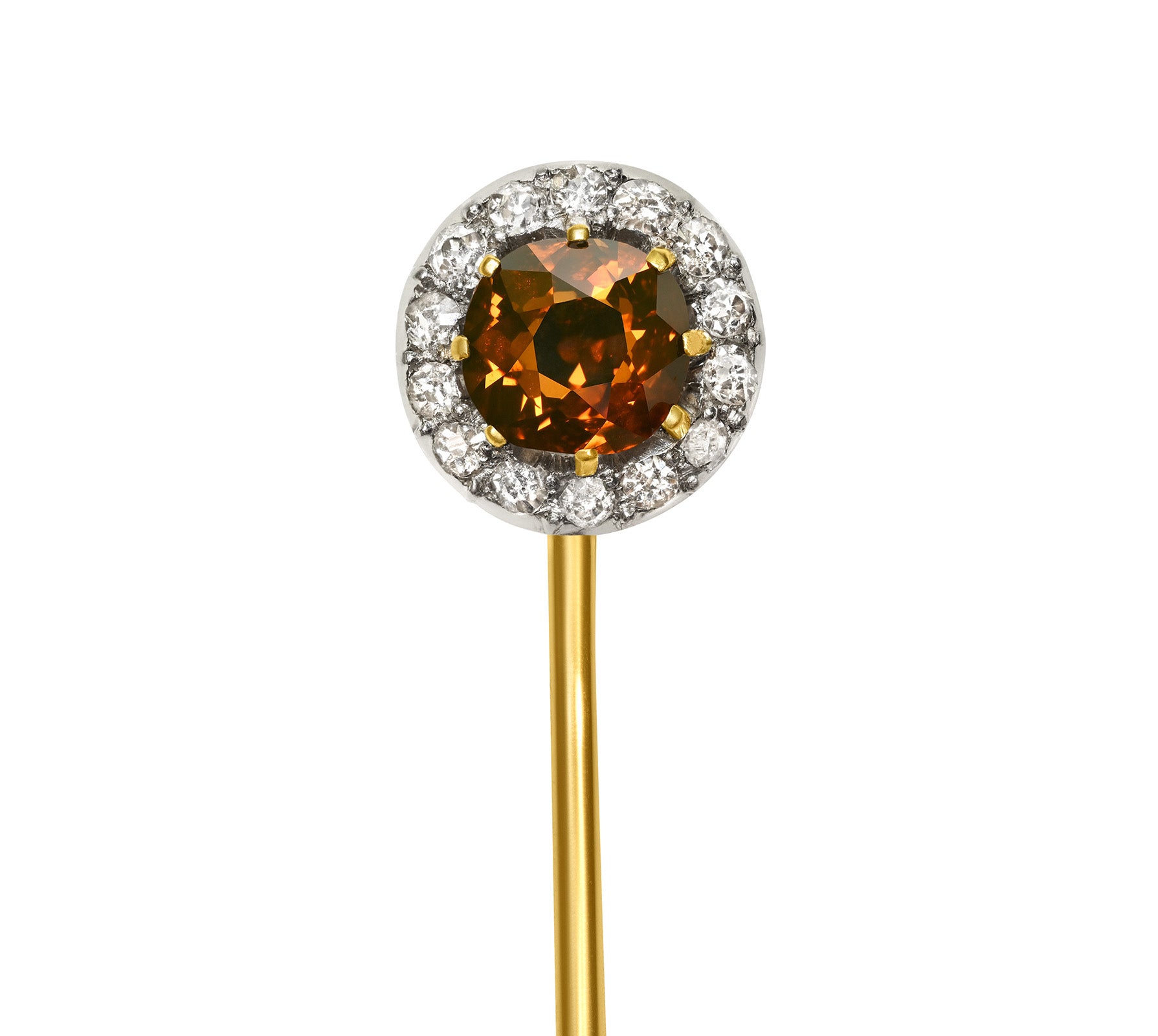 Cartier Paris Natural Fancy-Colored Diamond Platinum and Gold Stick Pin