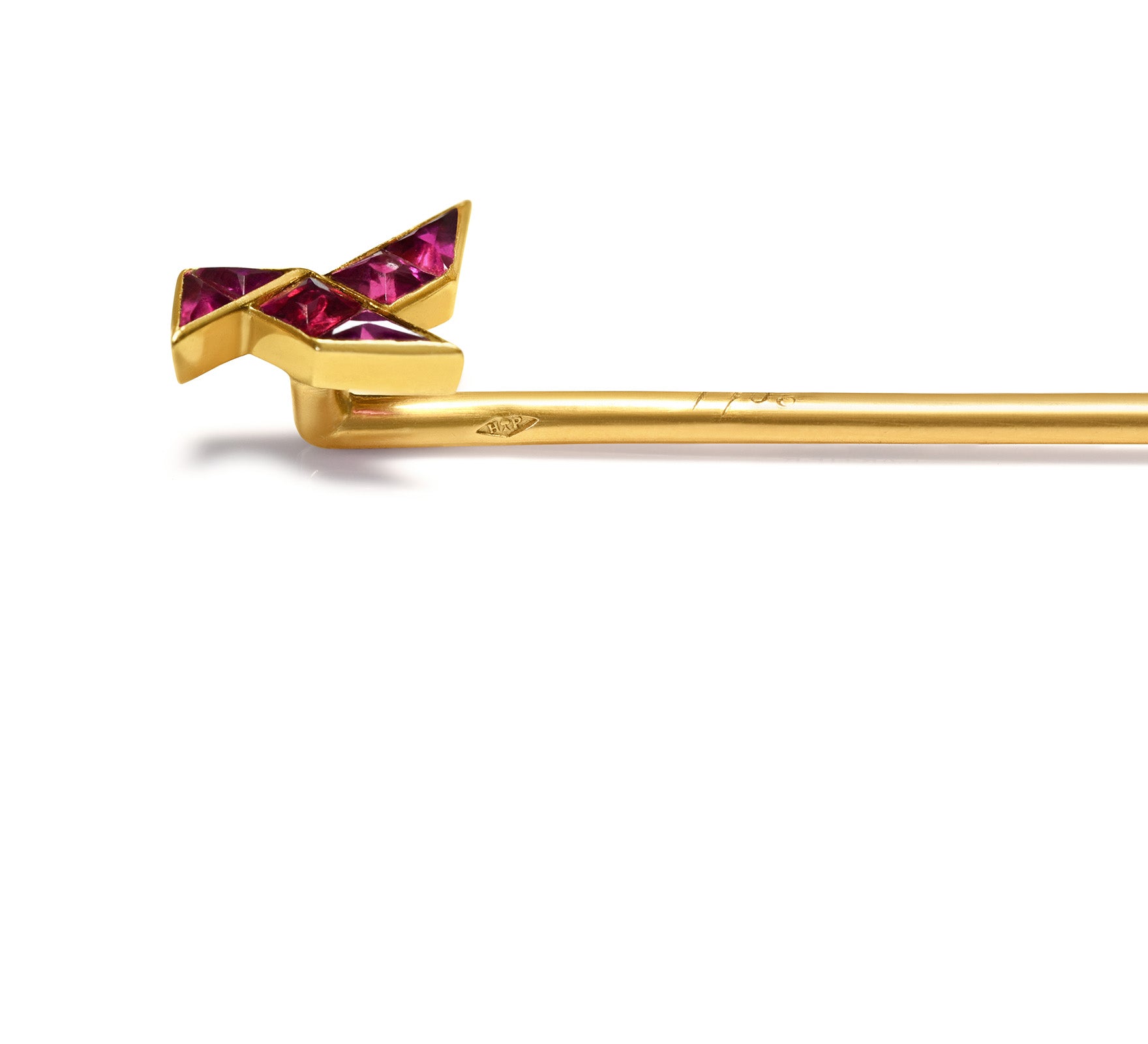 Henri Picq Cartier 18K Gold Art Deco Ruby Stylized Bird Stick Pin