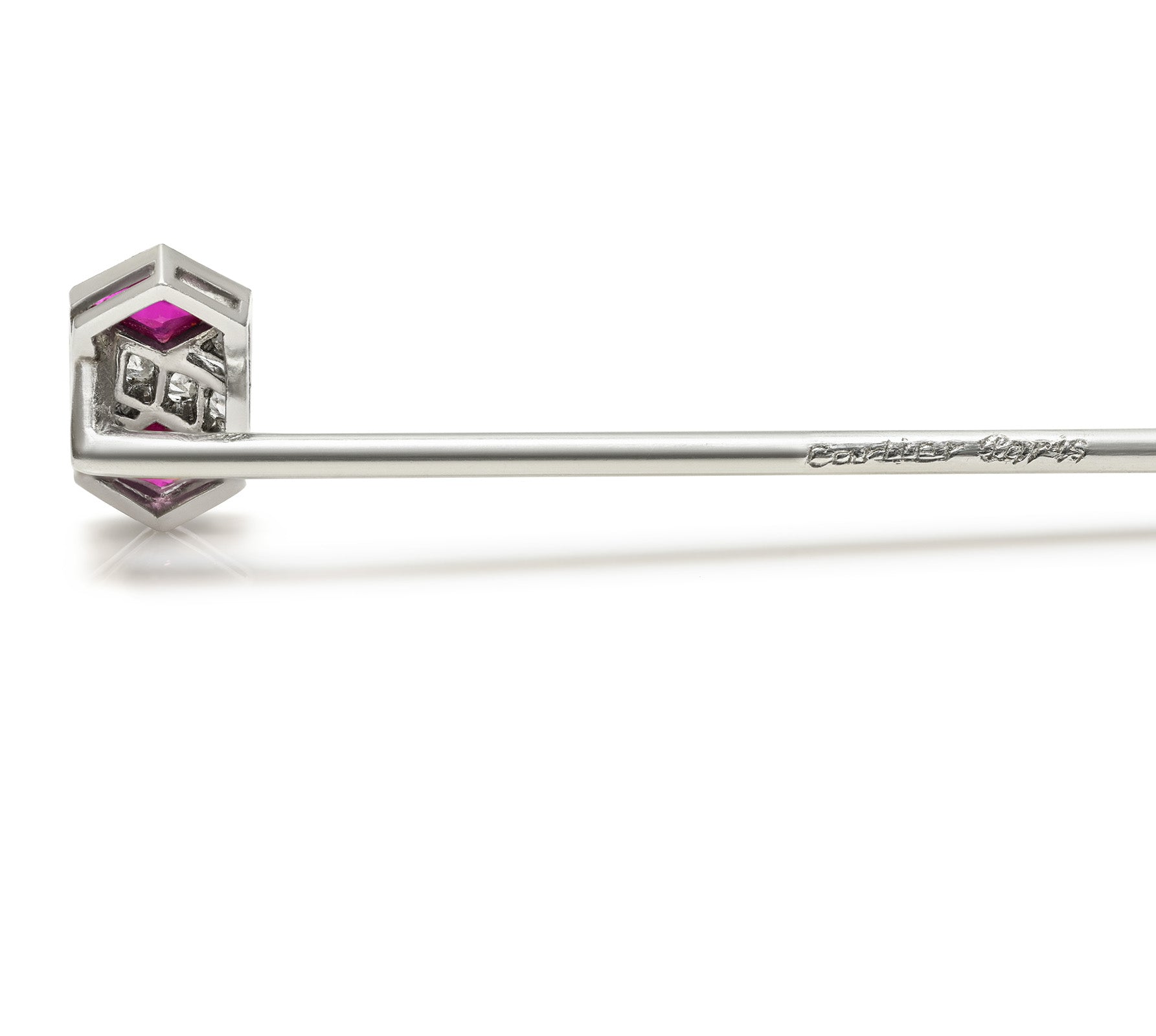 Cartier Paris Art Deco 18K Gold Emerald and Diamond Stick Pin