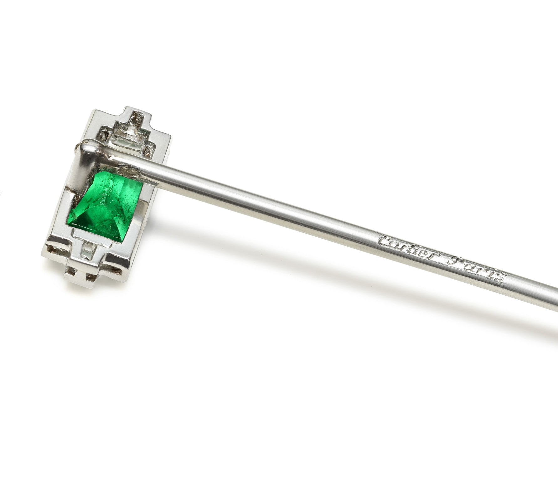 Cartier Paris Art Deco 18K Gold Emerald and Diamond Stick Pin