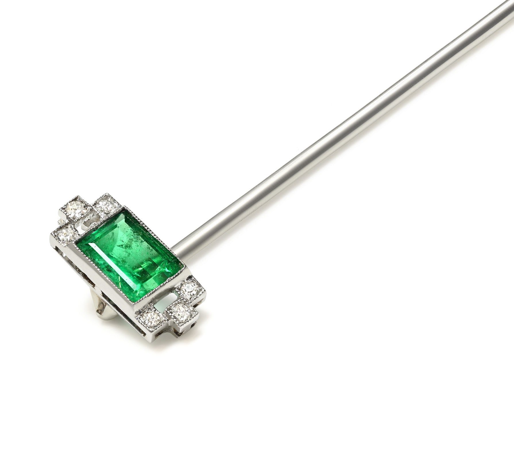 Cartier Paris Art Deco 18K Emerald Diamond Stick Pin