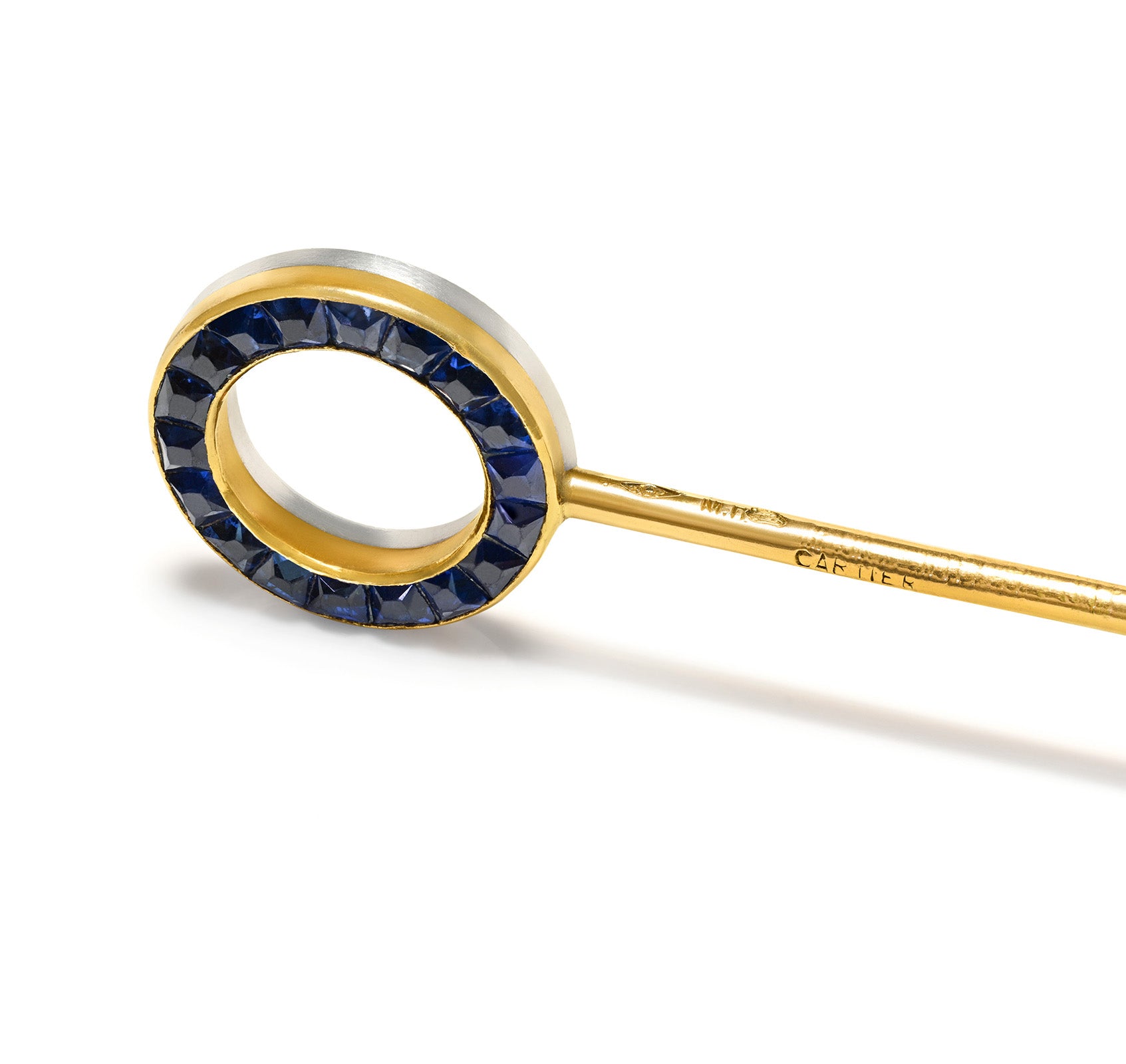 Cartier Diamond Sapphire Circle Stick Pin by Henri Picq platinum gold