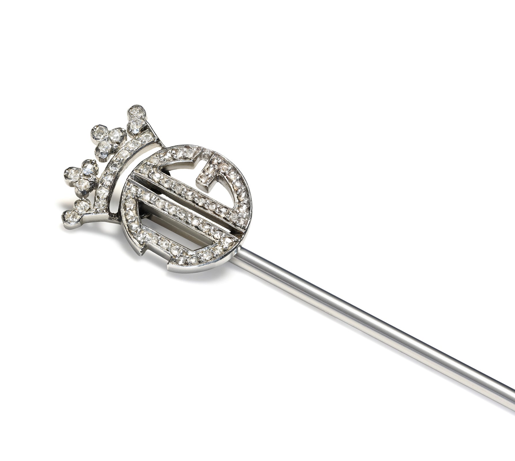 Antique Cartier Platinum Diamond Crown Motif Stick Pin