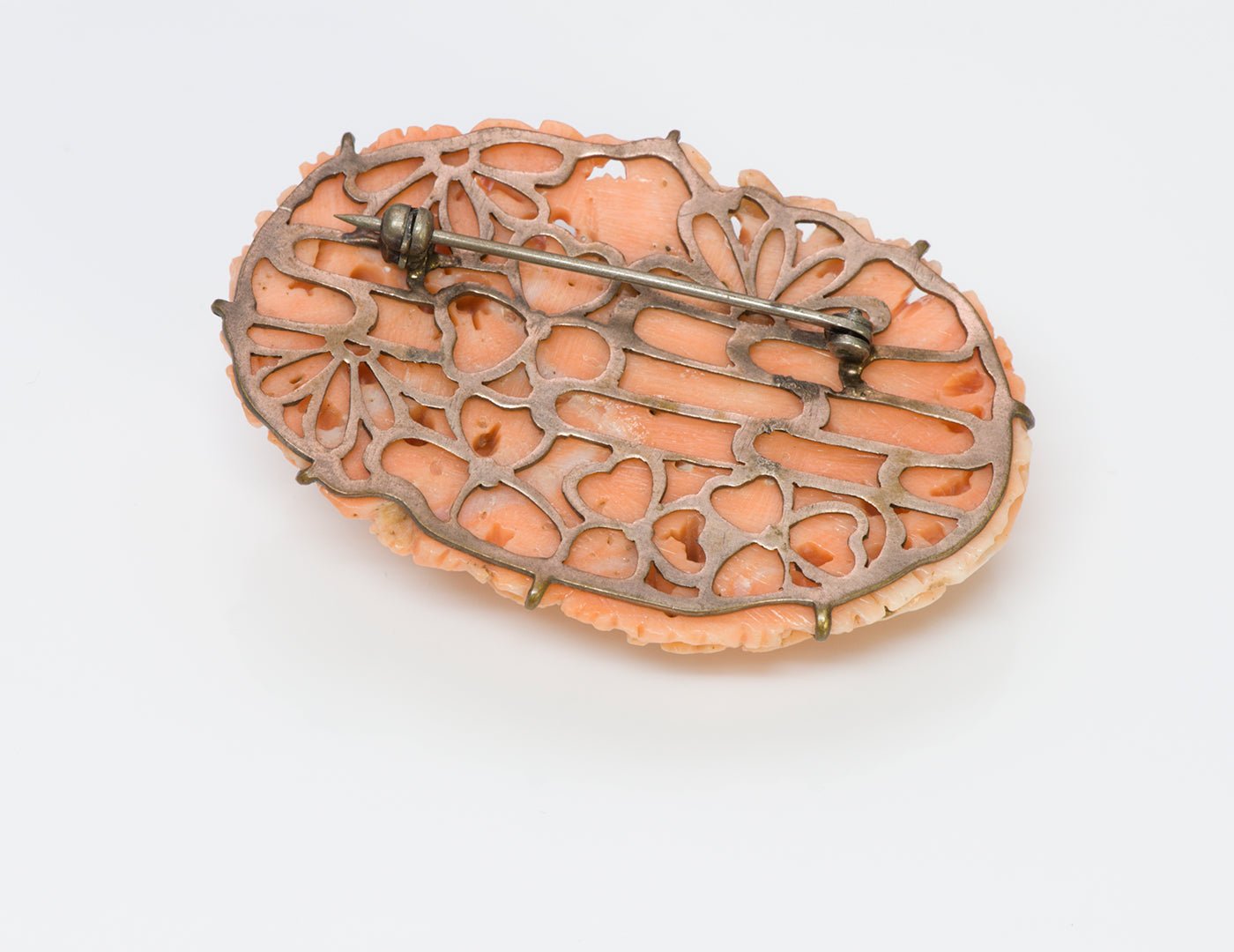 Carved Coral Chrysanthemum Flower Brooch