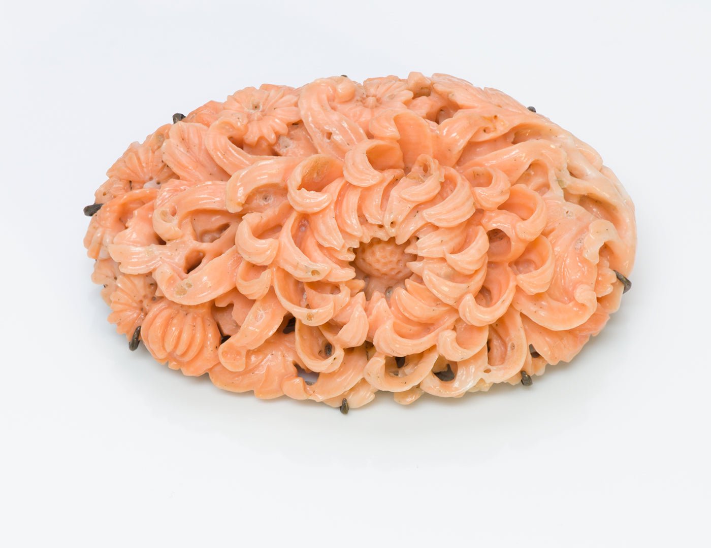 Carved Coral Chrysanthemum Flower Brooch