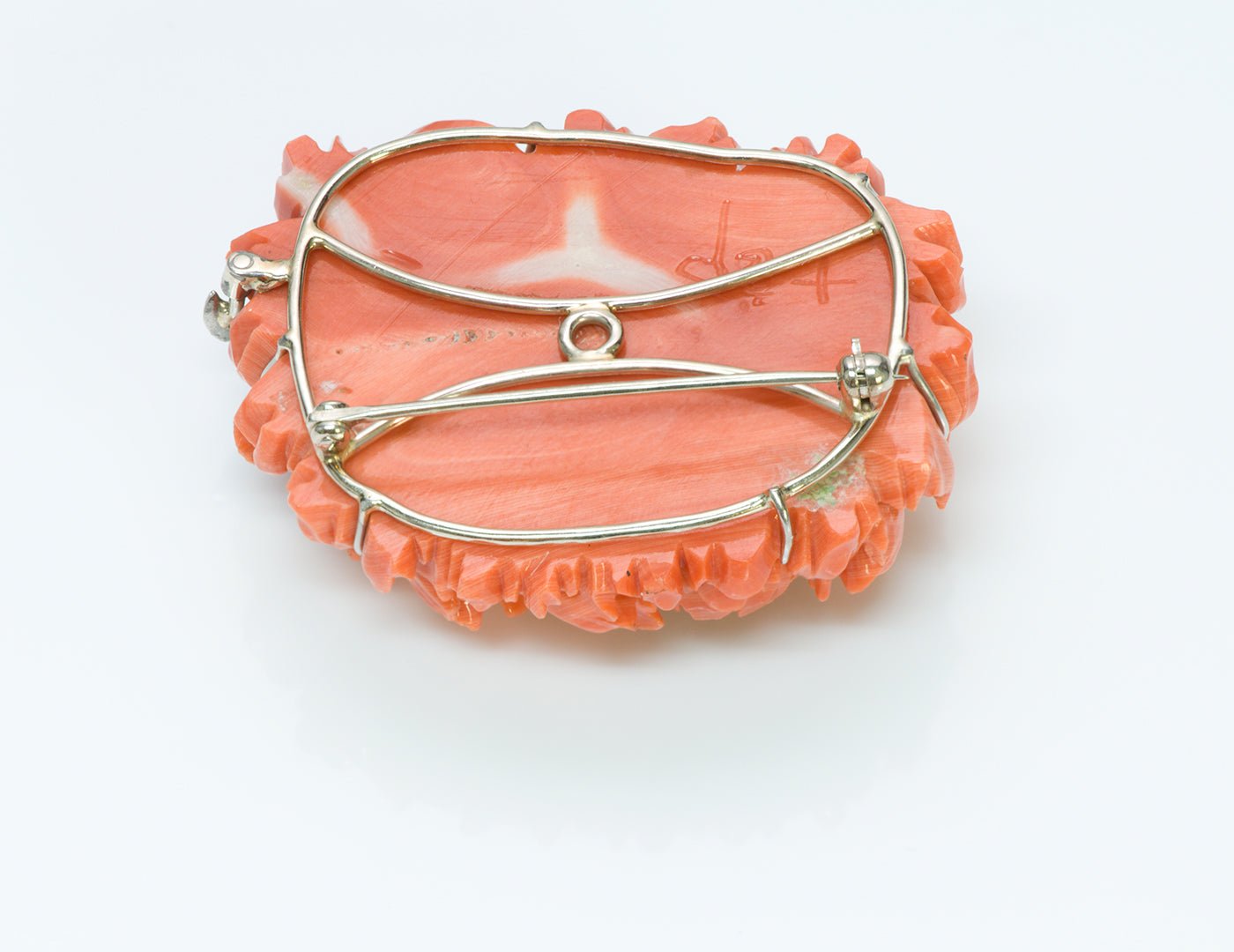 Carved Coral Diamond Chrysanthemum Brooch