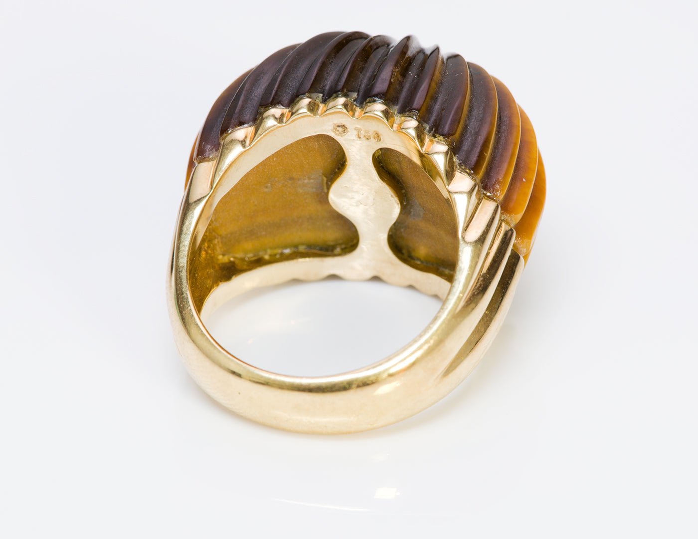 Carvin French 18K Gold Tiger's Eye Dome Diamond Ring