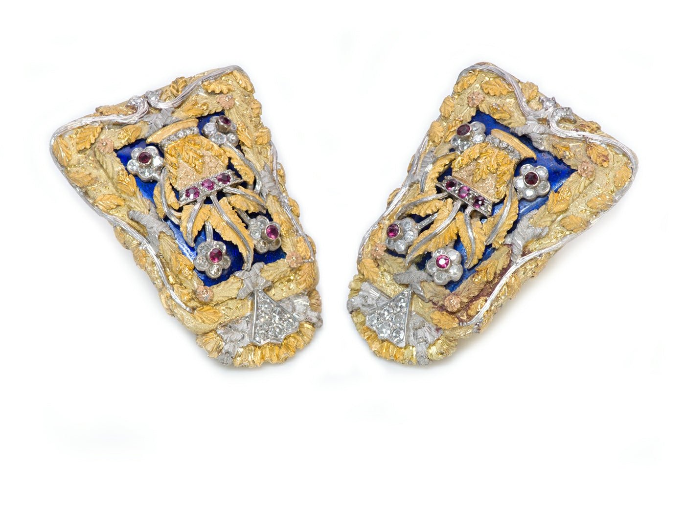 Cazzaniga 18K Gold Diamond Ruby Enamel Earrings