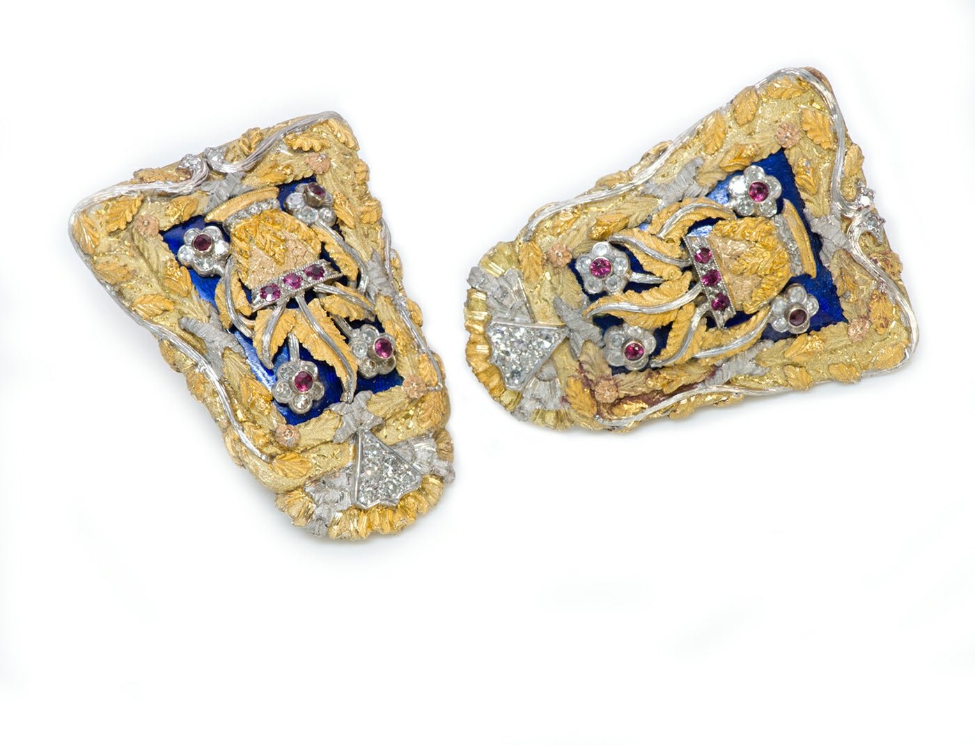 Cazzaniga 18K Gold Diamond Ruby Enamel Earrings