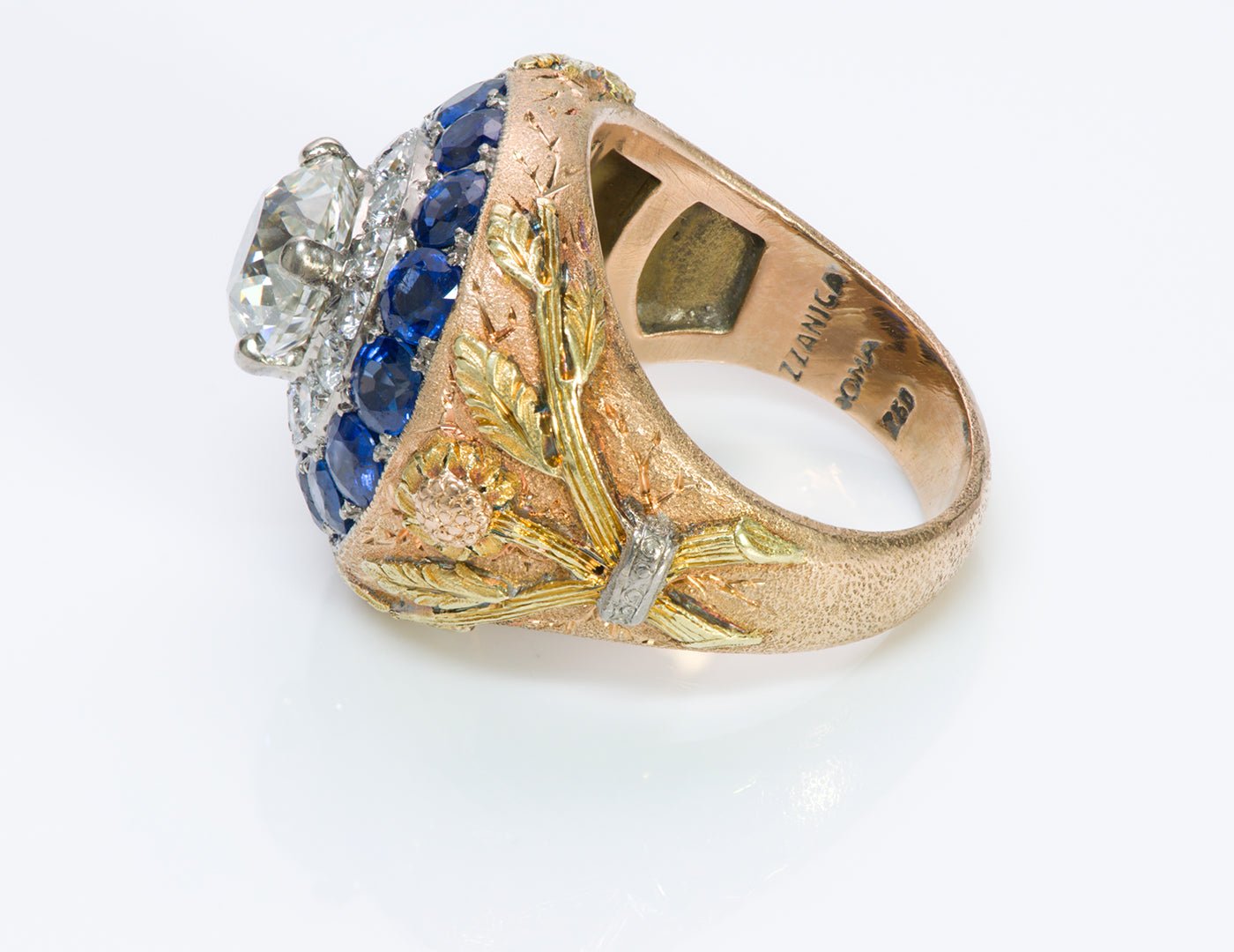 Cazzaniga 18K Gold Diamond Sapphire Ring