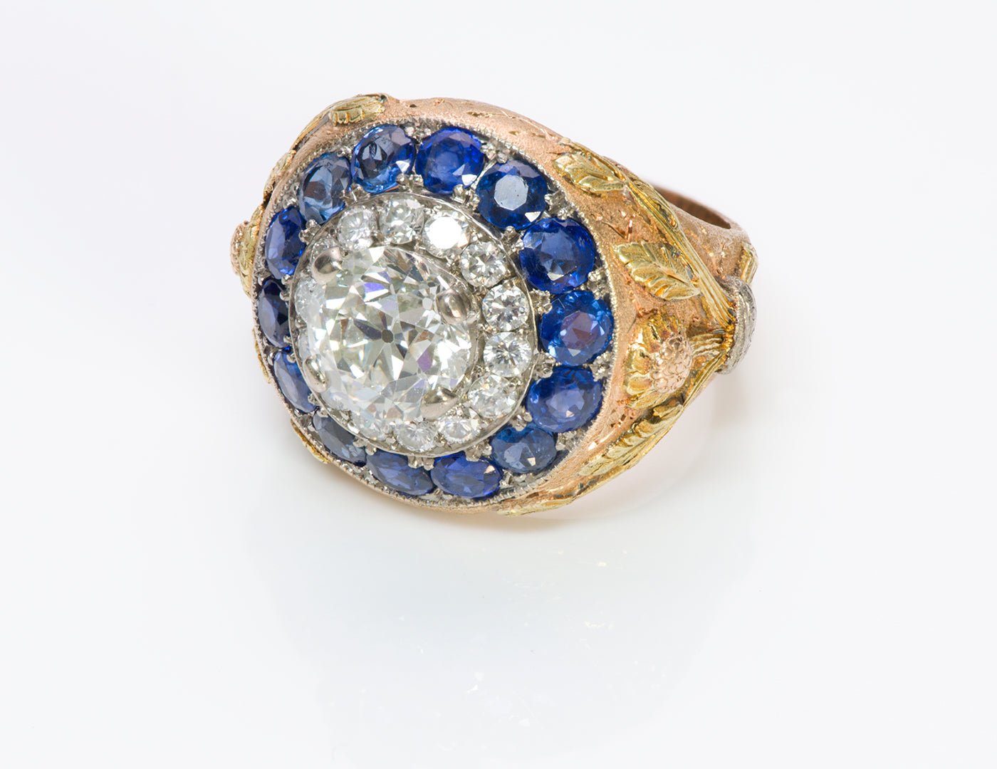 Cazzaniga 18K Gold Diamond Sapphire Ring