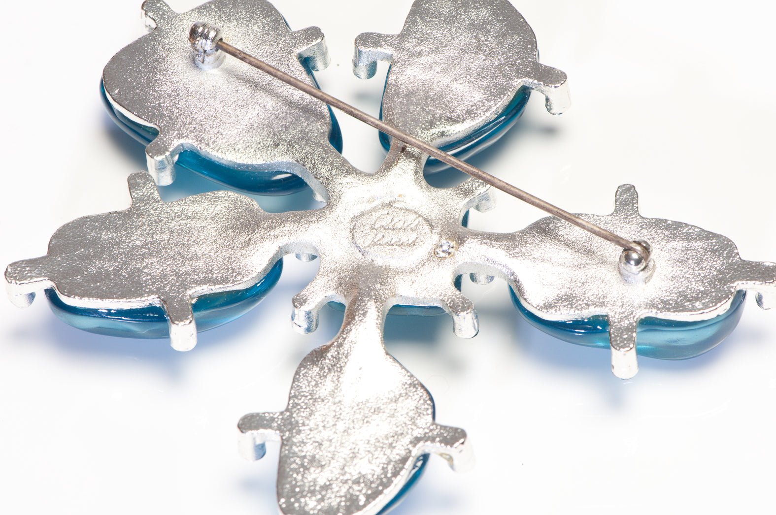 Cecile Jeanne Paris Blue Poured Glass Crystal Flower Brooch