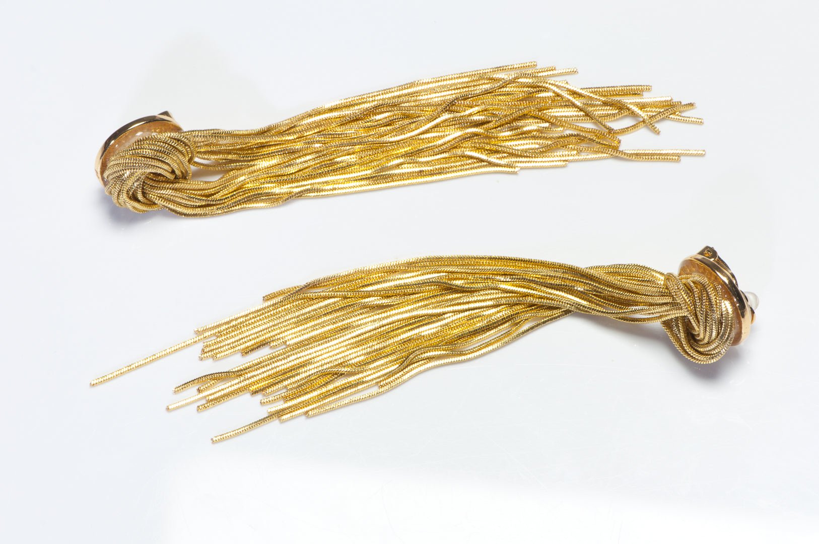 Celine Paris Long Gold Plated Knot Tassel Shoulder Duster Earrings