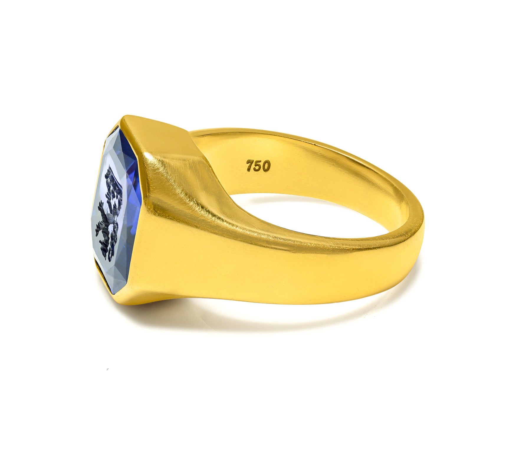 AGL No Heat Ceylon Sapphire Ring 18K Gold Heraldic Lion Crest Crown