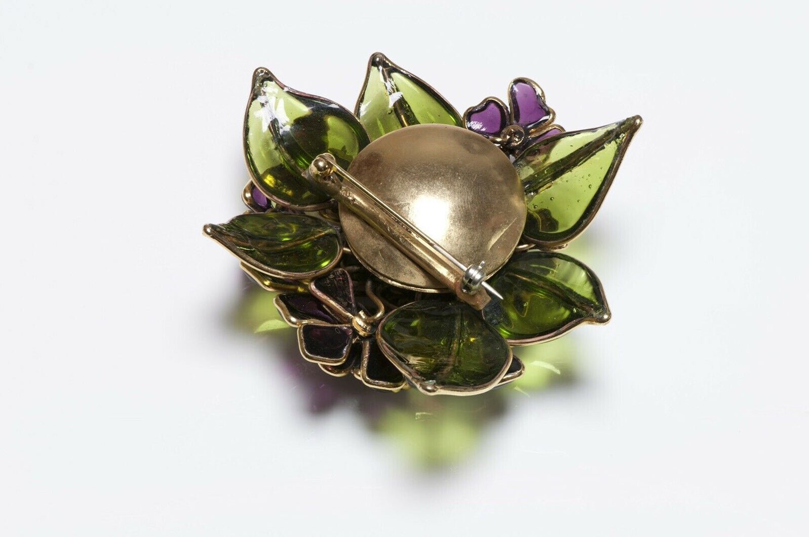 CHANEL 1950’s Gripoix Glass Violets Flower Brooch