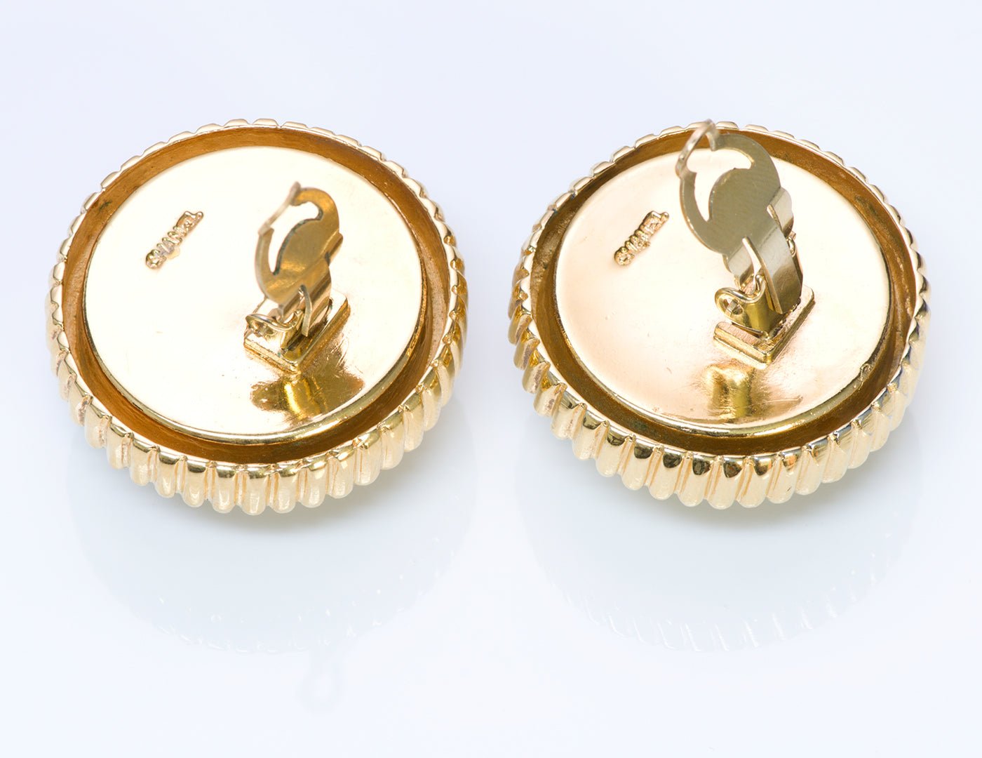 Chanel 1960’s Gold Plated Black Enamel Pearl Round Earrings