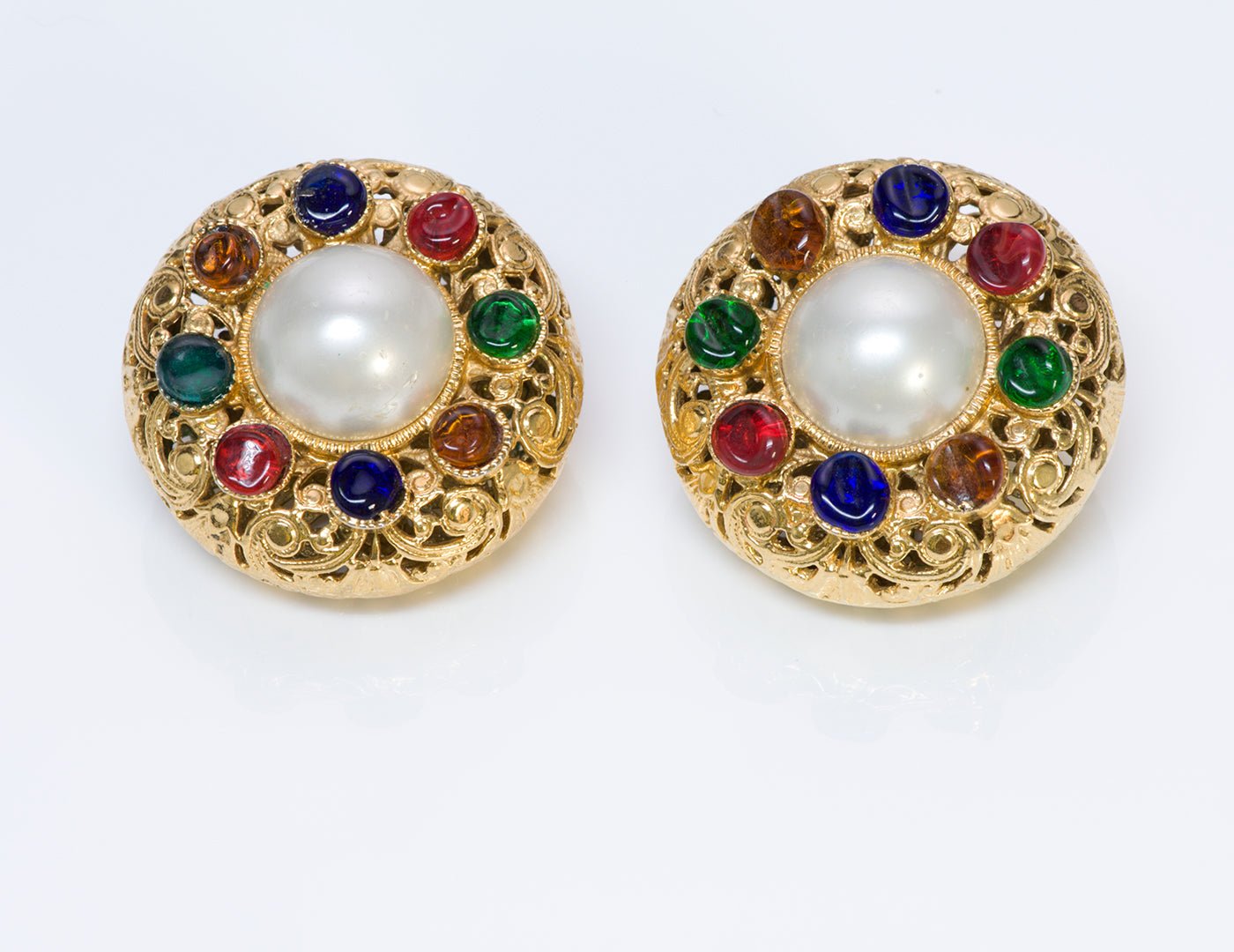 CHANEL 1960’s Maison Gripoix Glass Pearl Filigree Earrings
