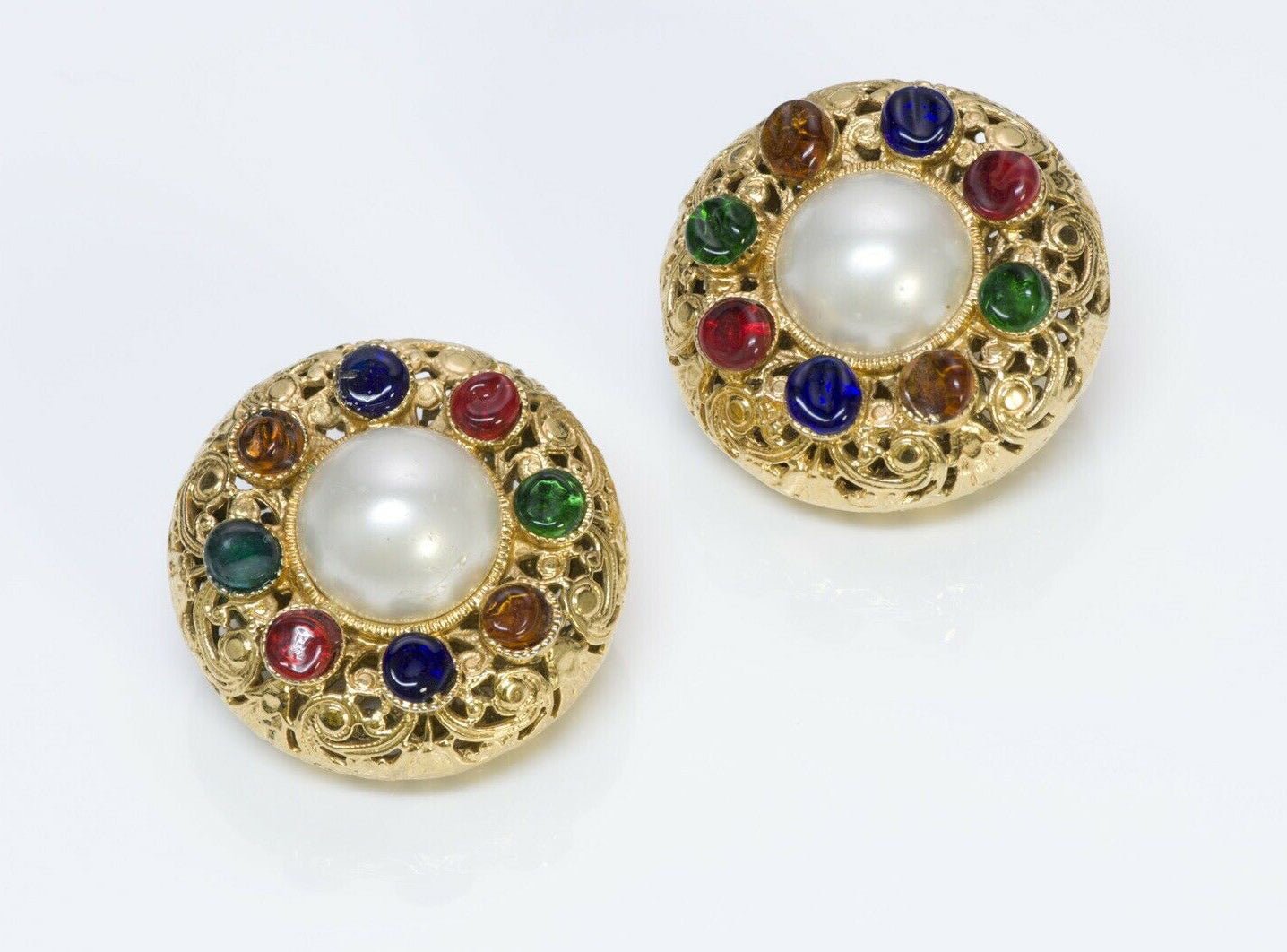CHANEL 1960’s Maison Gripoix Glass Pearl Filigree Earrings