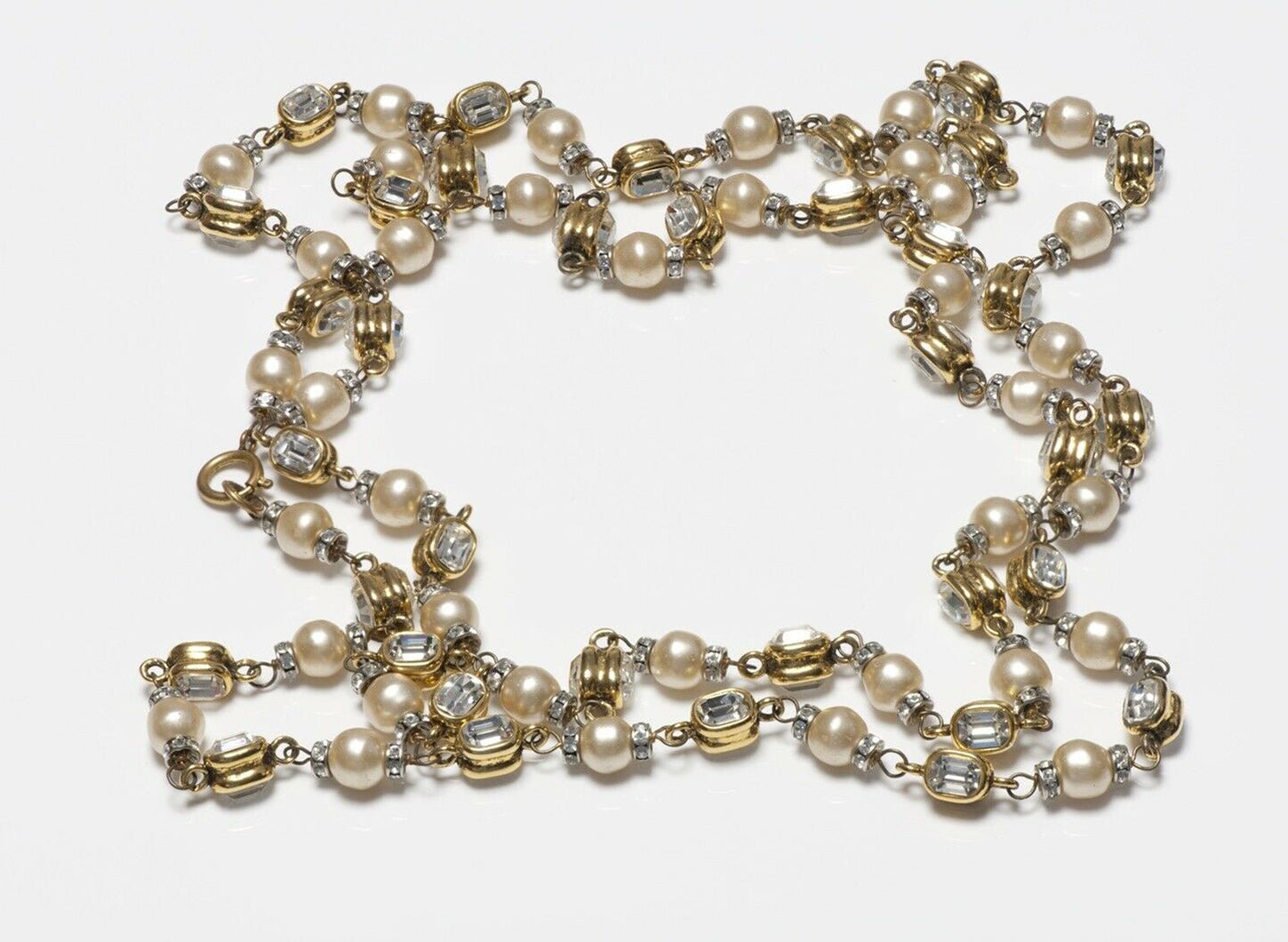 CHANEL 1970’s Byzantine Style Crystal Pearl Chain Sautoir Necklace