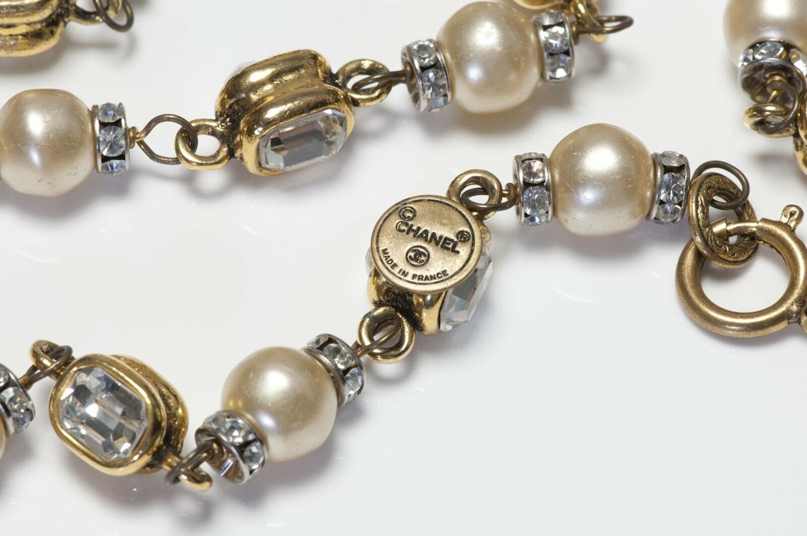 CHANEL 1970’s Byzantine Style Crystal Pearl Chain Sautoir Necklace