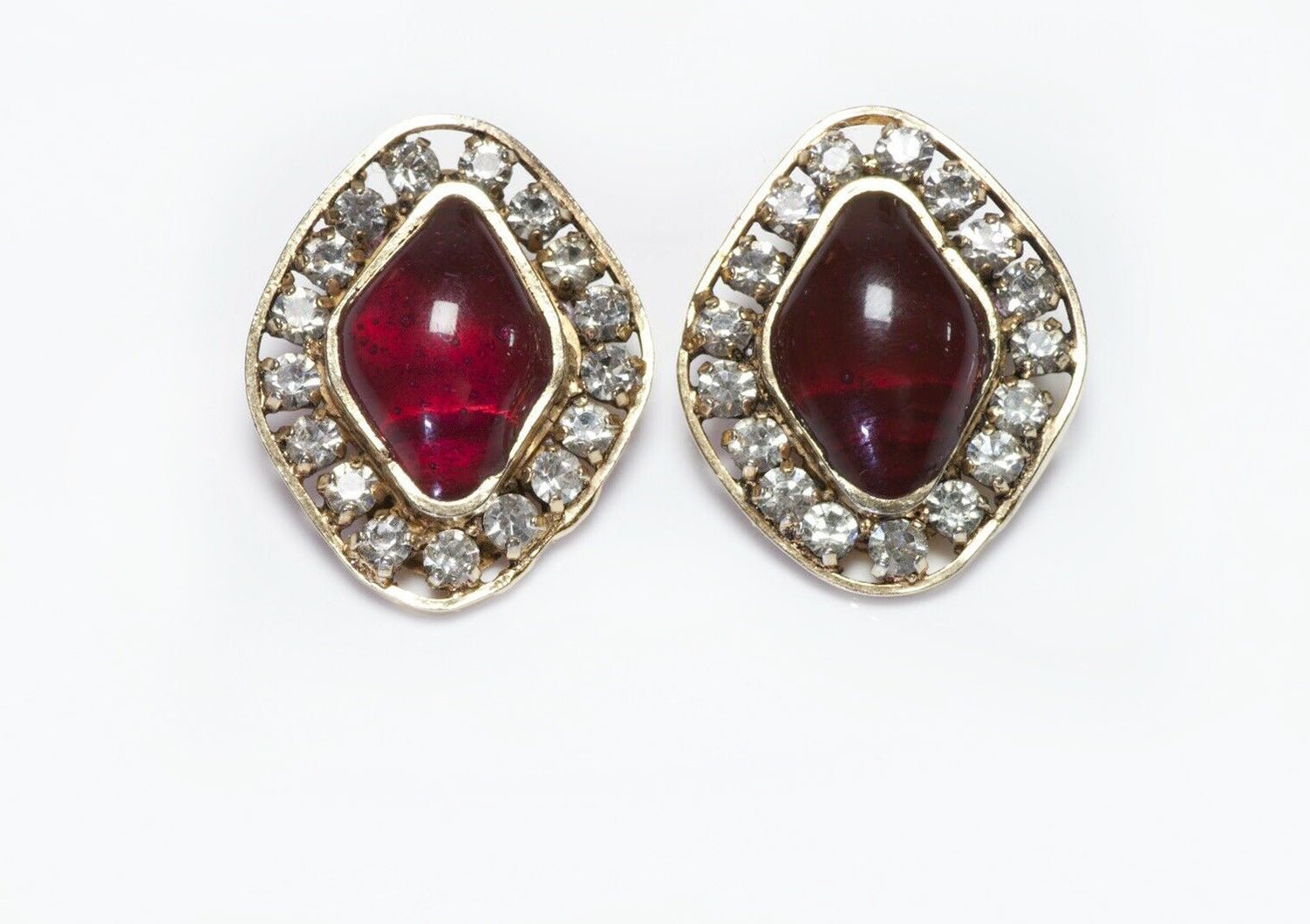 CHANEL 1970’s Gripoix Red Poured Glass Crystal Earrings