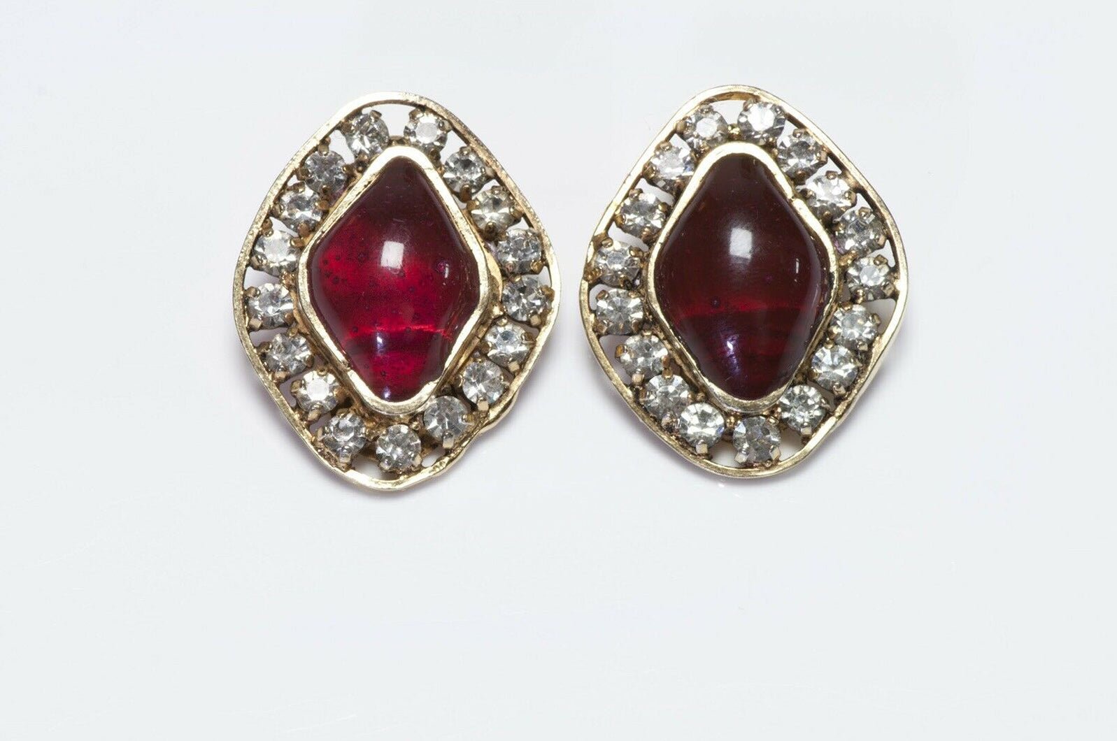 CHANEL 1970’s Gripoix Red Poured Glass Crystal Earrings