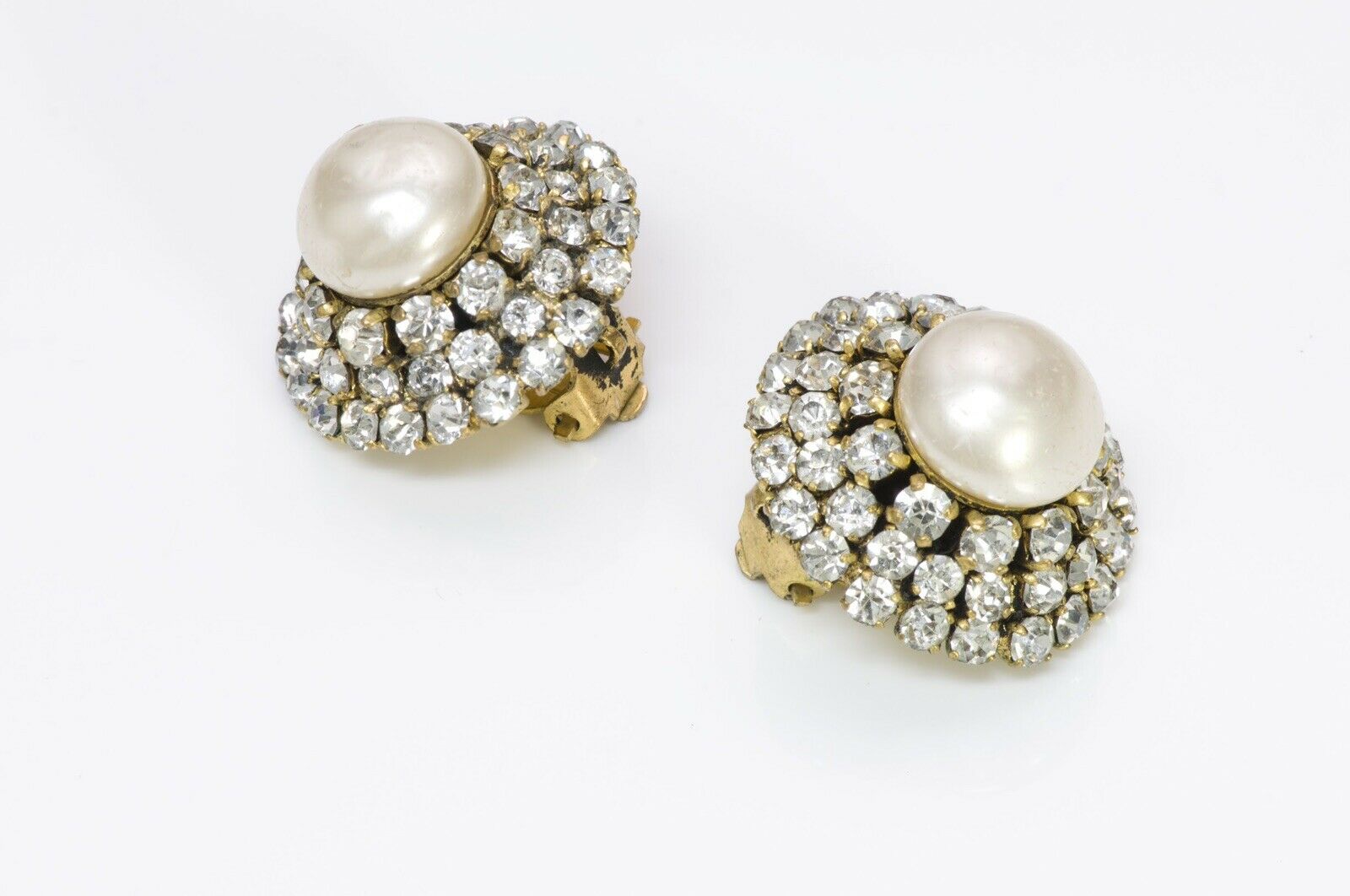 Chanel 1970’s Pearl Crystal Cluster Earrings