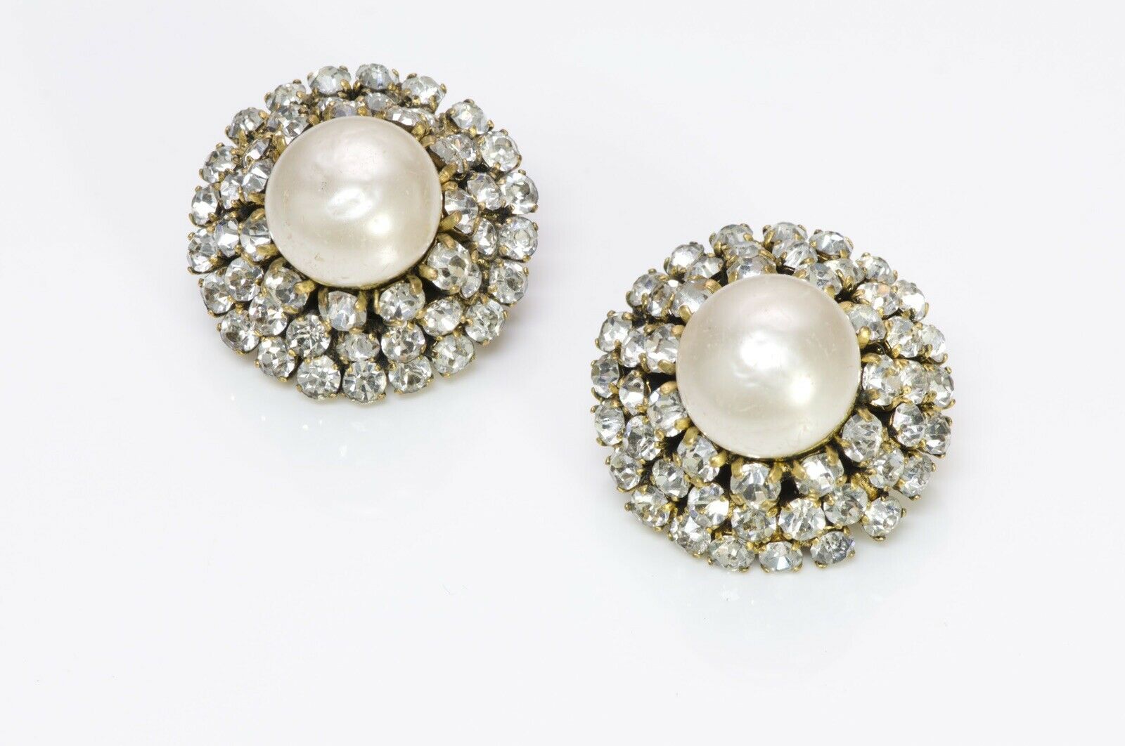Chanel 1970’s Pearl Crystal Cluster Earrings