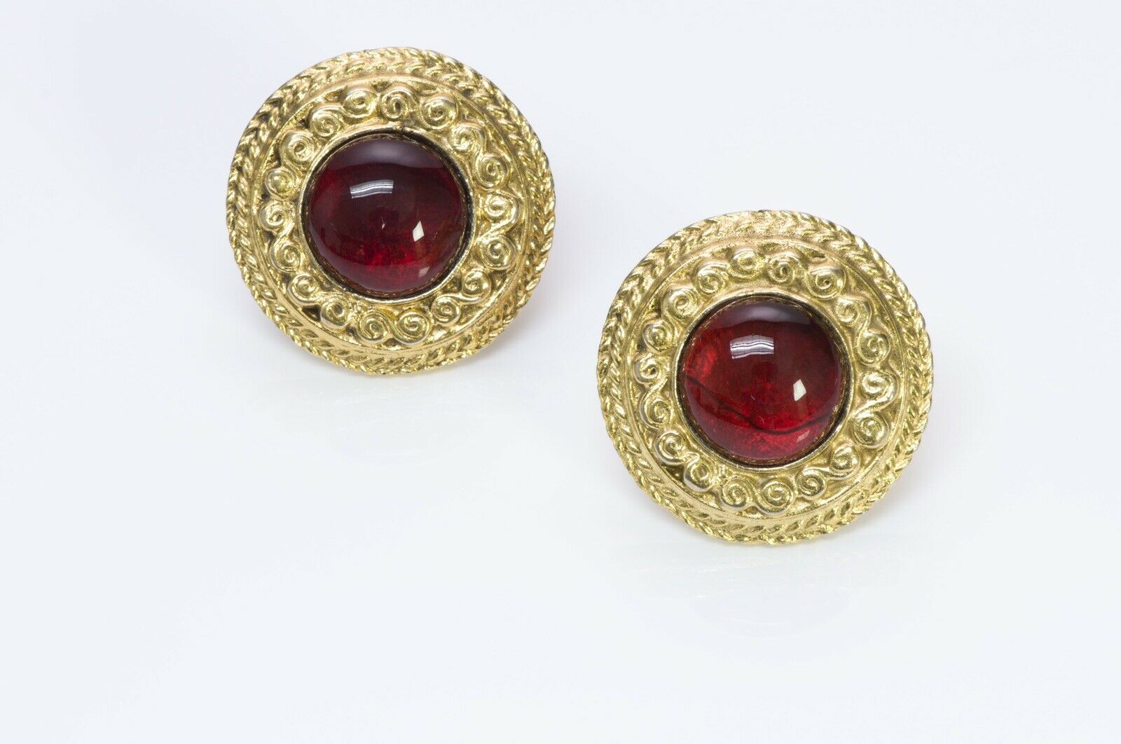 Chanel 1980’s Gold Plated Red Gripoix Glass Earrings