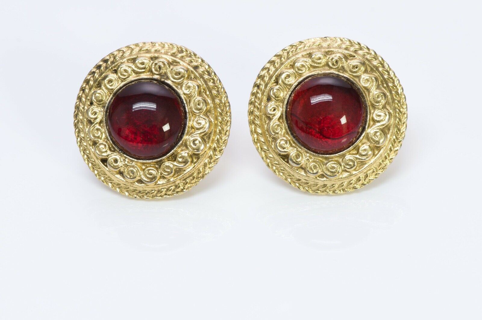 Chanel 1980’s Gold Plated Red Gripoix Glass Earrings