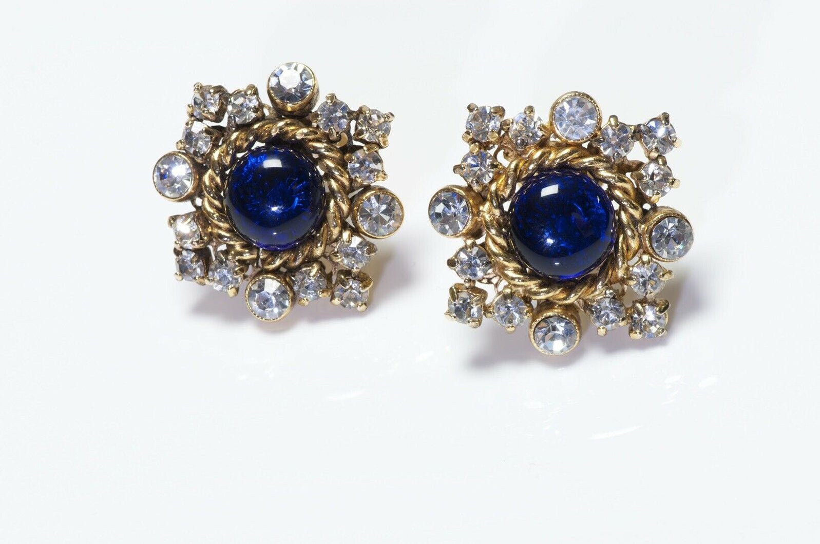 CHANEL 1980’s Gripoix Blue Glass Crystal Snowflake Earrings