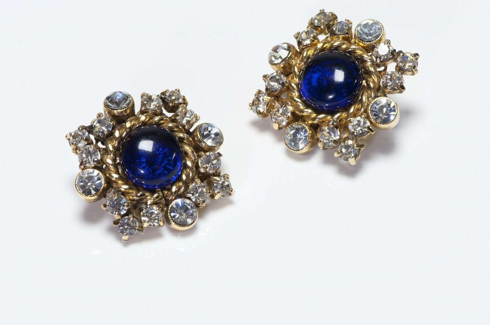 CHANEL 1980’s Gripoix Blue Glass Crystal Snowflake Earrings