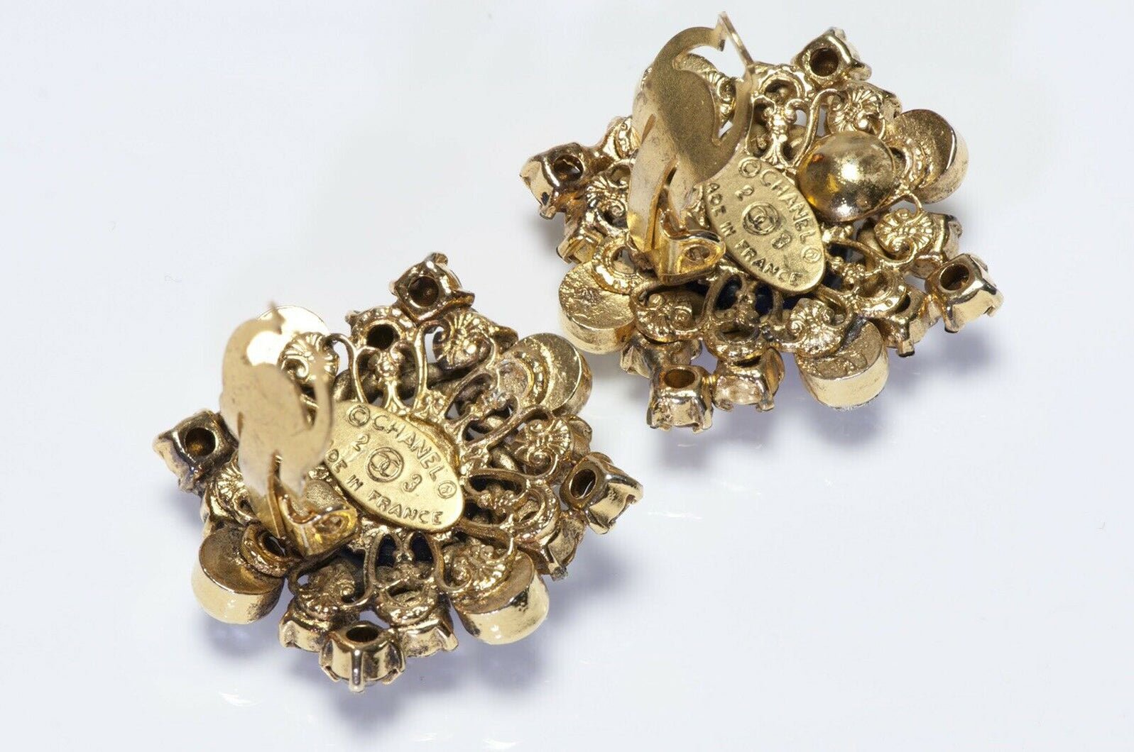 CHANEL 1980’s Gripoix Blue Glass Crystal Snowflake Earrings