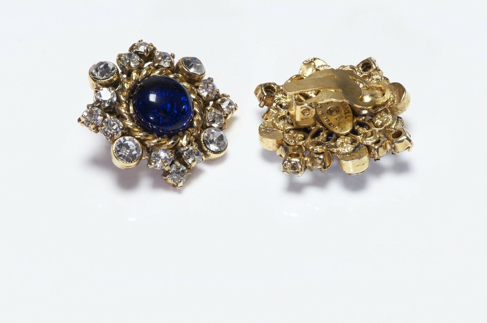 CHANEL 1980’s Gripoix Blue Glass Crystal Snowflake Earrings