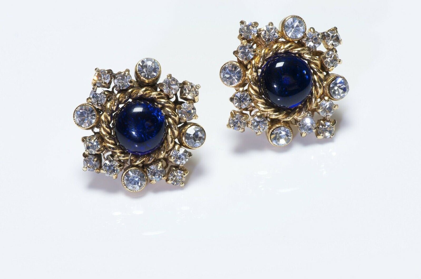 CHANEL 1980’s Gripoix Blue Glass Crystal Snowflake Earrings