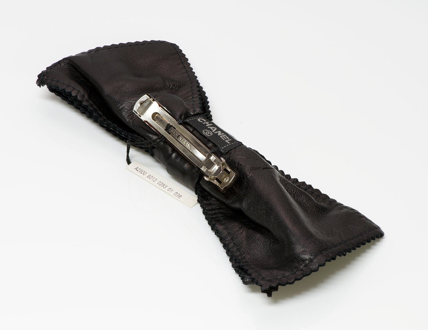 Chanel 1980’s Large Black Leather Hair Clip Barrette