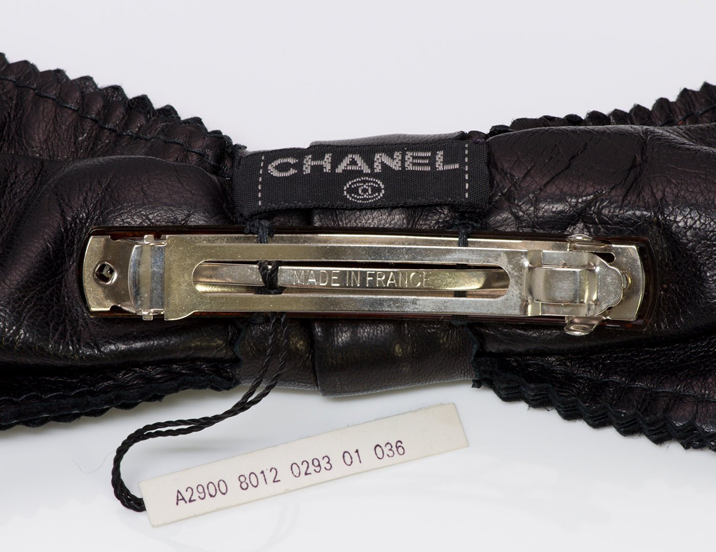 Chanel 1980’s Large Black Leather Hair Clip Barrette
