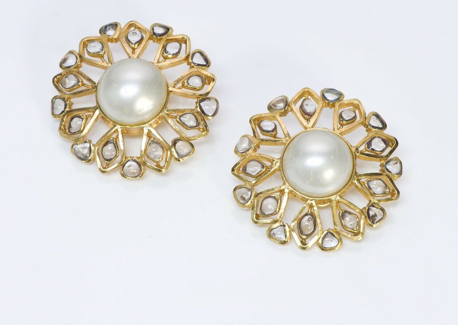 CHANEL 1980’s Maison Gripoix Poured Glass Pearl Flower Earrings