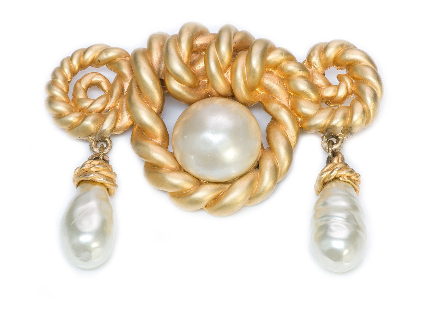 Chanel 1990 Large Gold Plated Rope Baroque Pearl Brooch