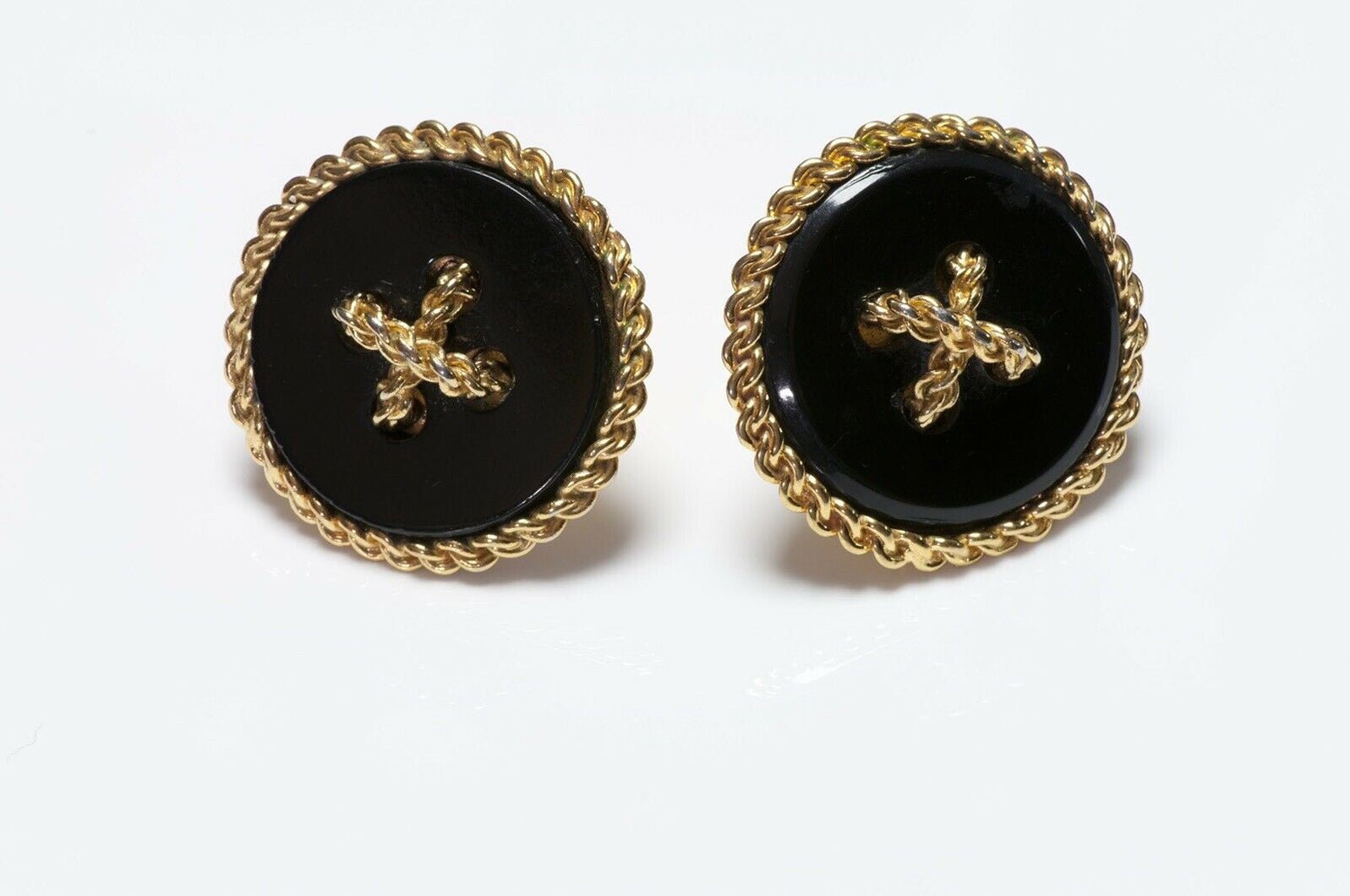 CHANEL 1990’s Black Resin Button Earrings