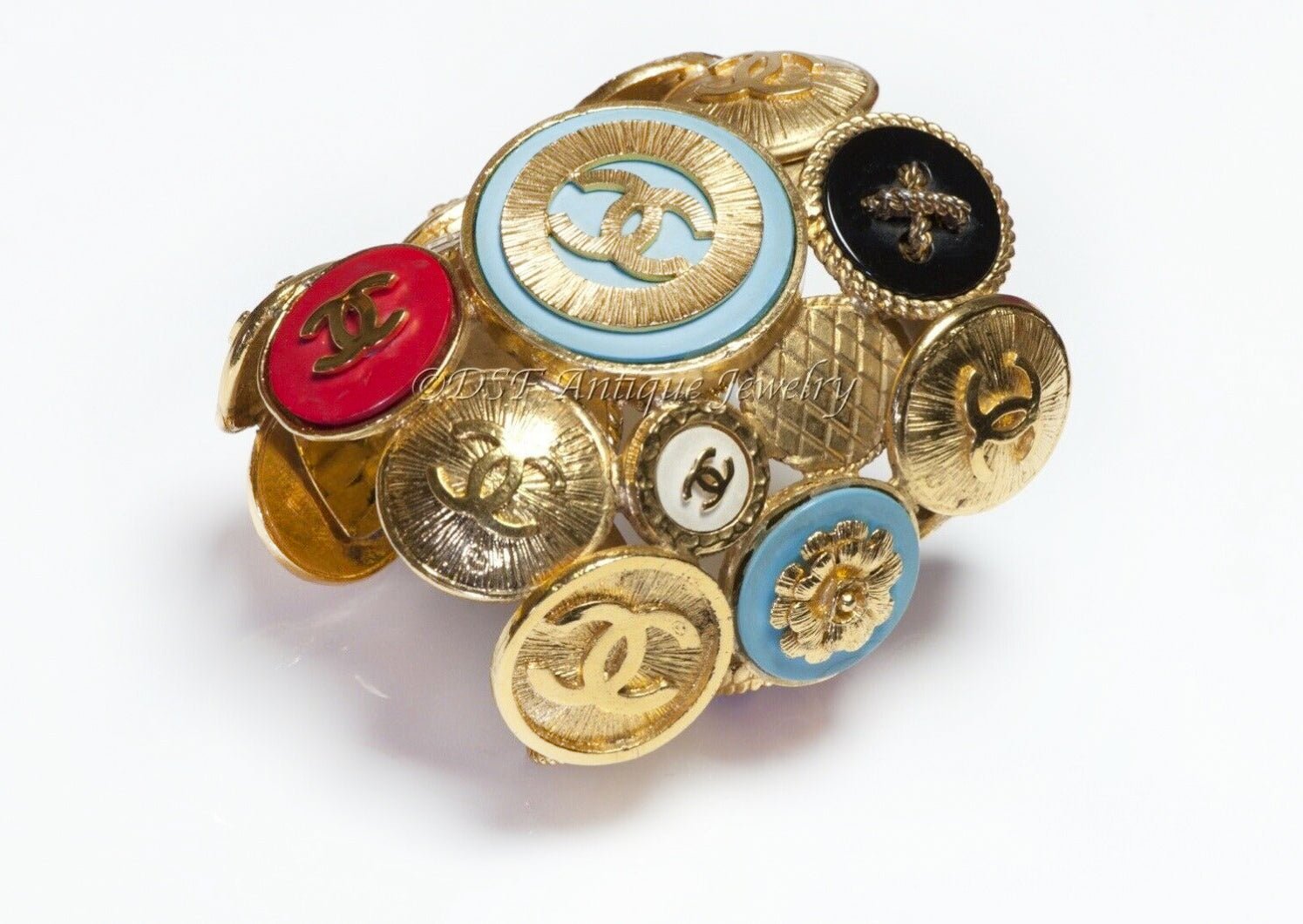 CHANEL 1990’s Extra Wide CC Coin Medallion Charm Cuff Bracelet