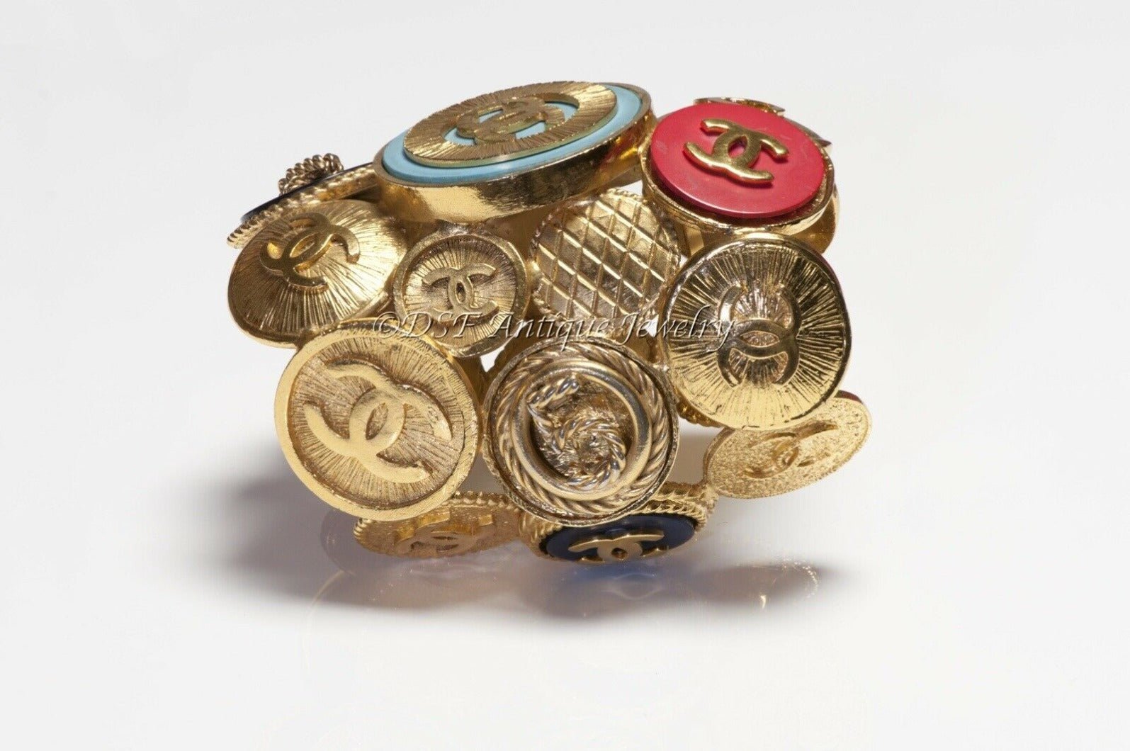 CHANEL 1990’s Extra Wide CC Coin Medallion Charm Cuff Bracelet