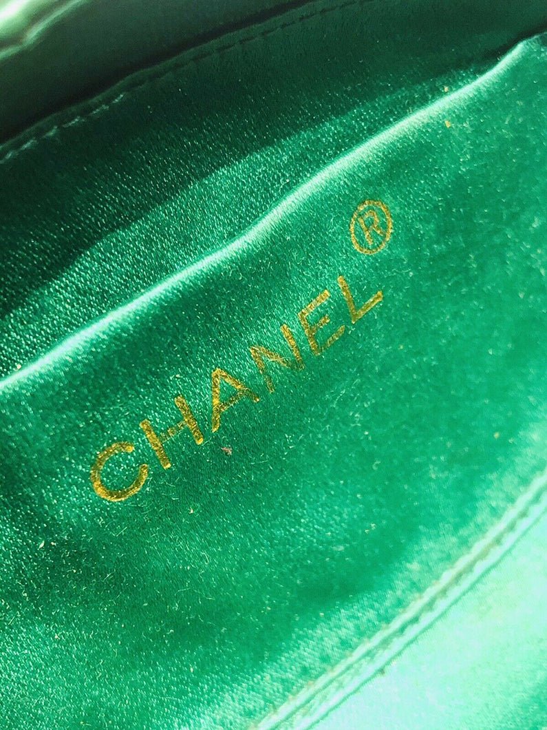 CHANEL 1990’s Green Quilted Satin Tassel Egg Clutch Bag