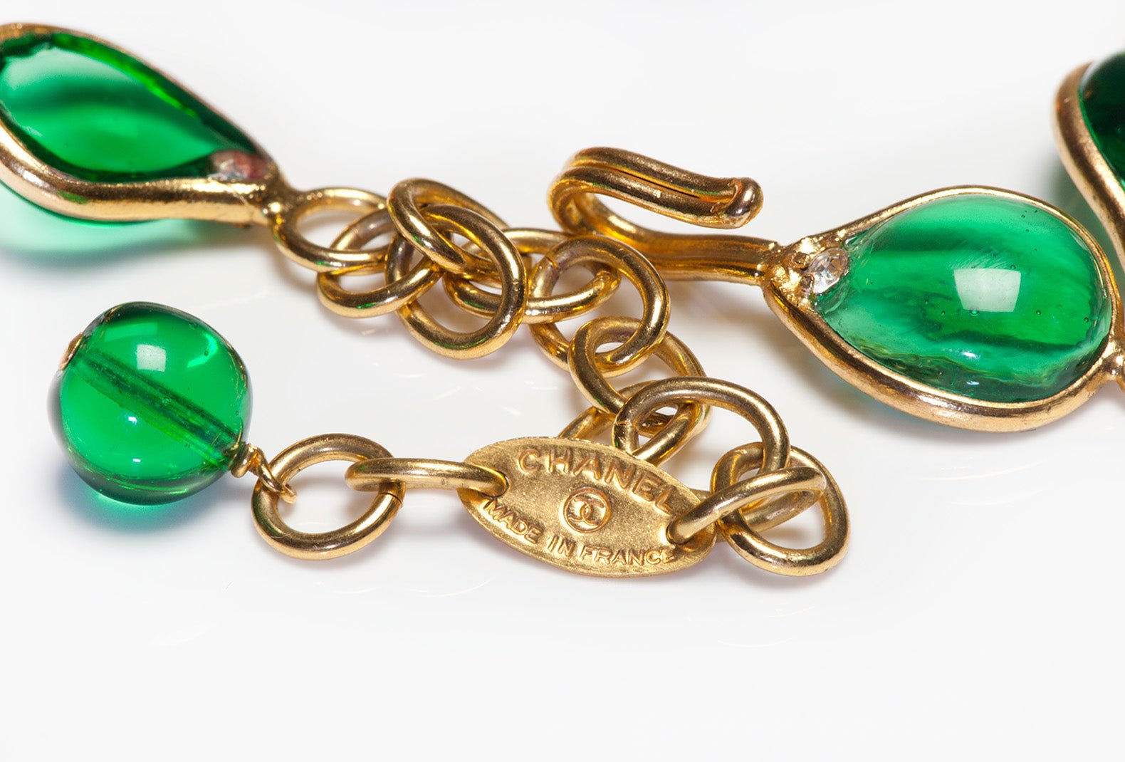 Chanel 1990’s Maison Gripoix Green Poured Glass Leaf Collar Necklace