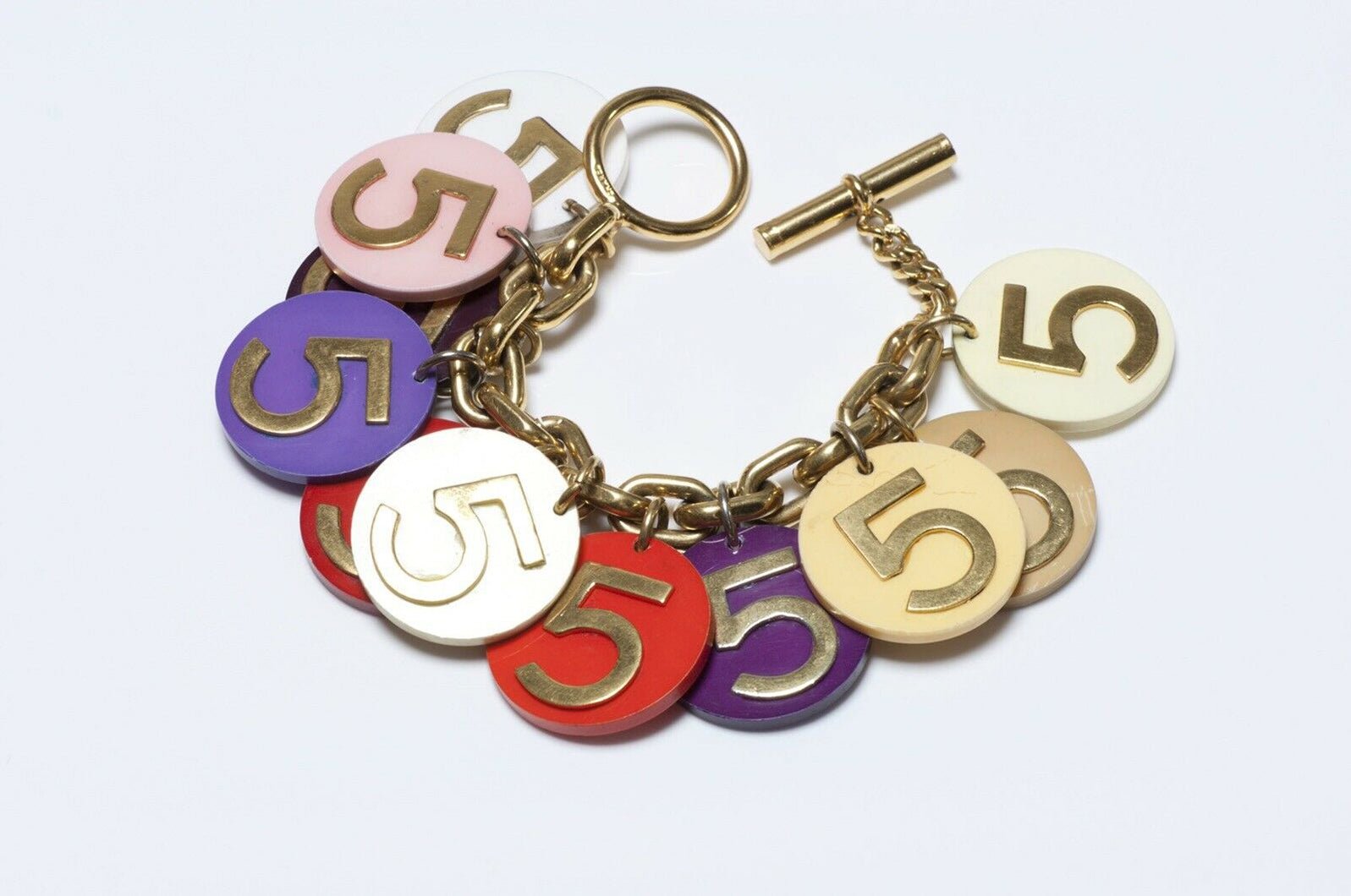 CHANEL 1990’s Number 5 Poker Chip Coin Chain Charm Bracelet