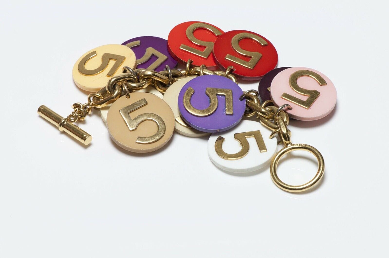 CHANEL 1990’s Number 5 Poker Chip Coin Chain Charm Bracelet