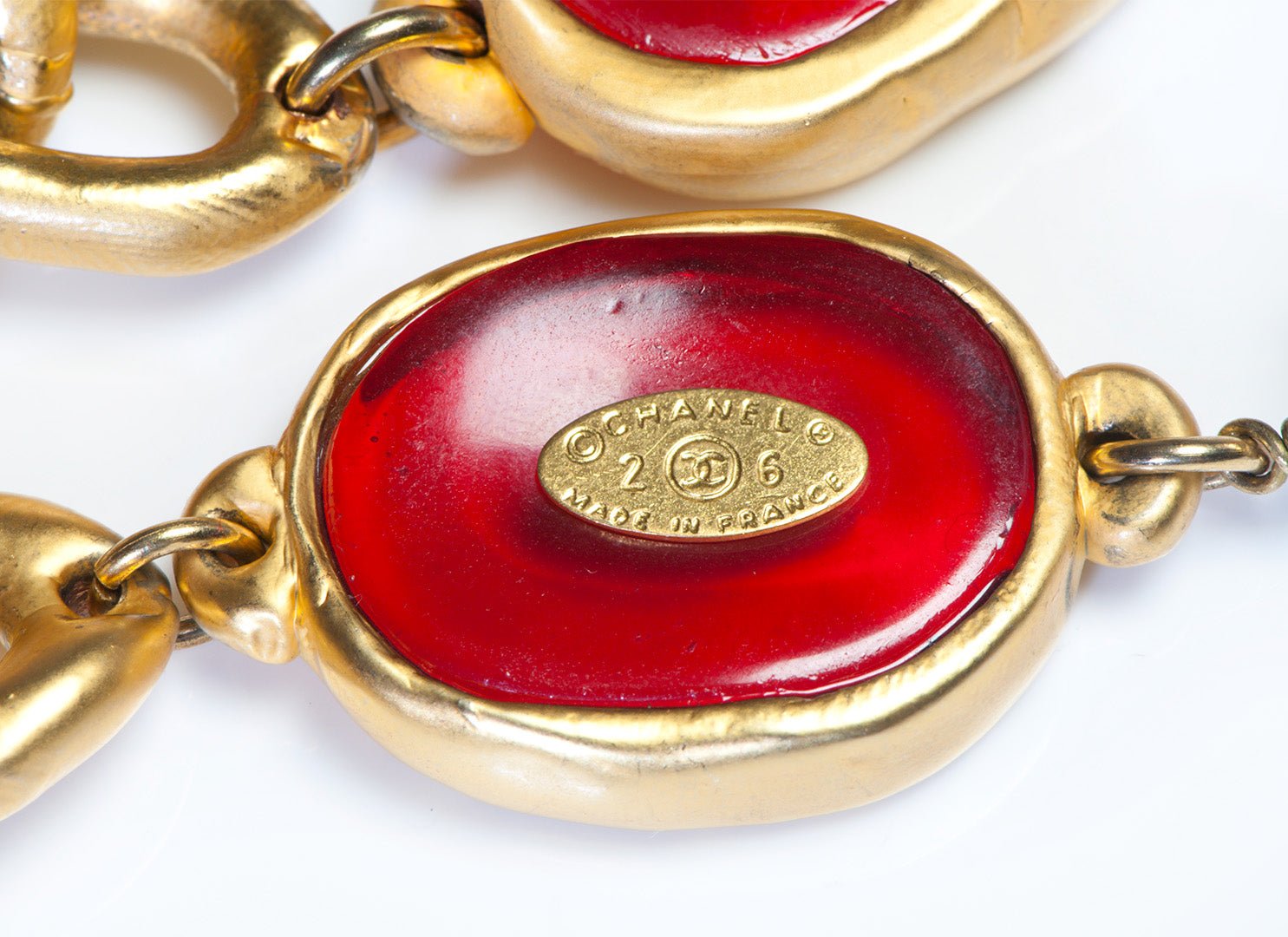 Chanel 1991 Maison Gripoix Glass Red Green Yellow Chain Sautoir Necklace